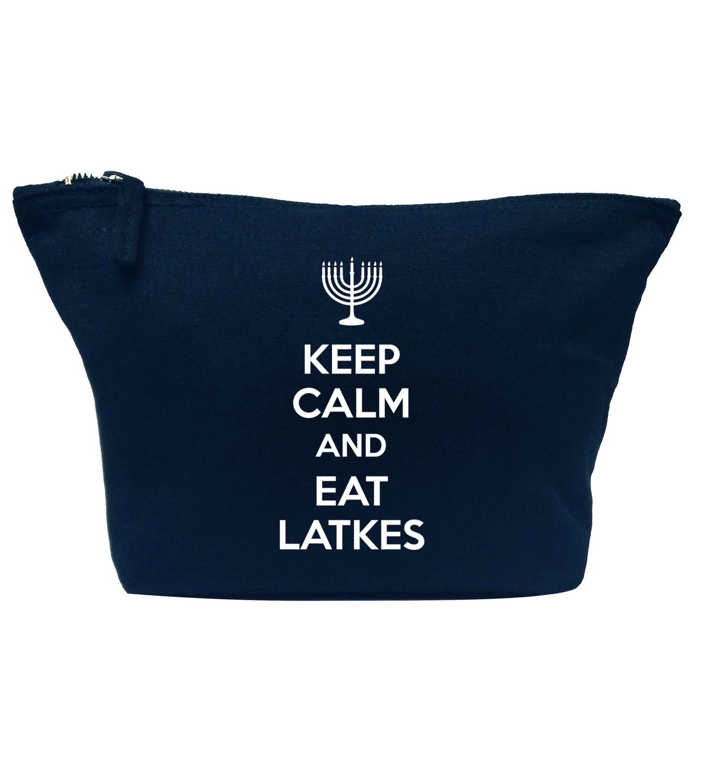 Keep calm and eat latkes navy makeup bag