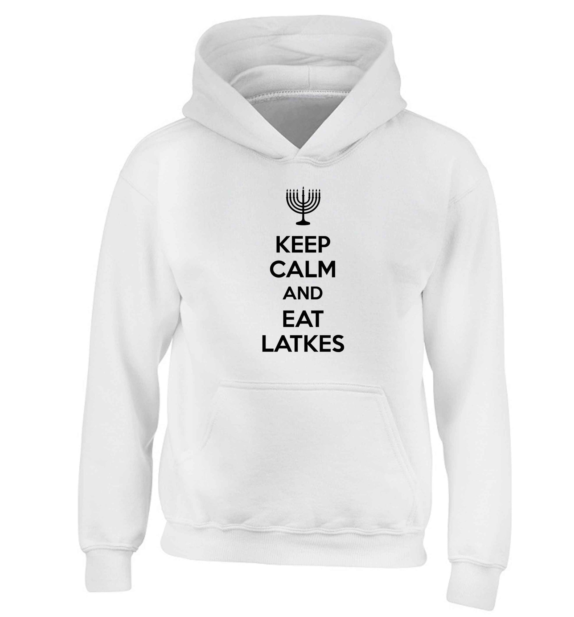 Keep calm and eat latkes children's white hoodie 12-13 Years