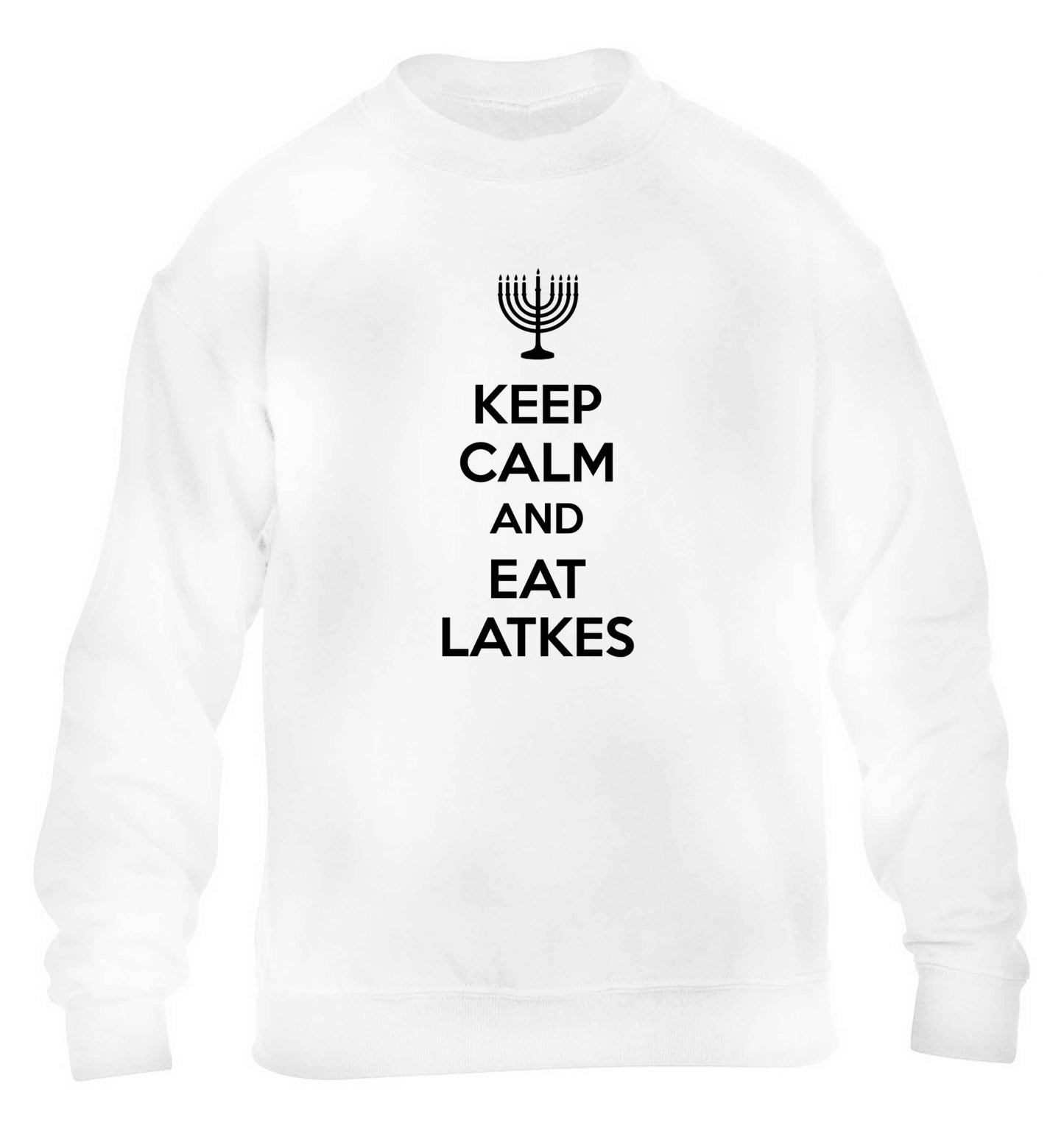 Keep calm and eat latkes children's white sweater 12-13 Years