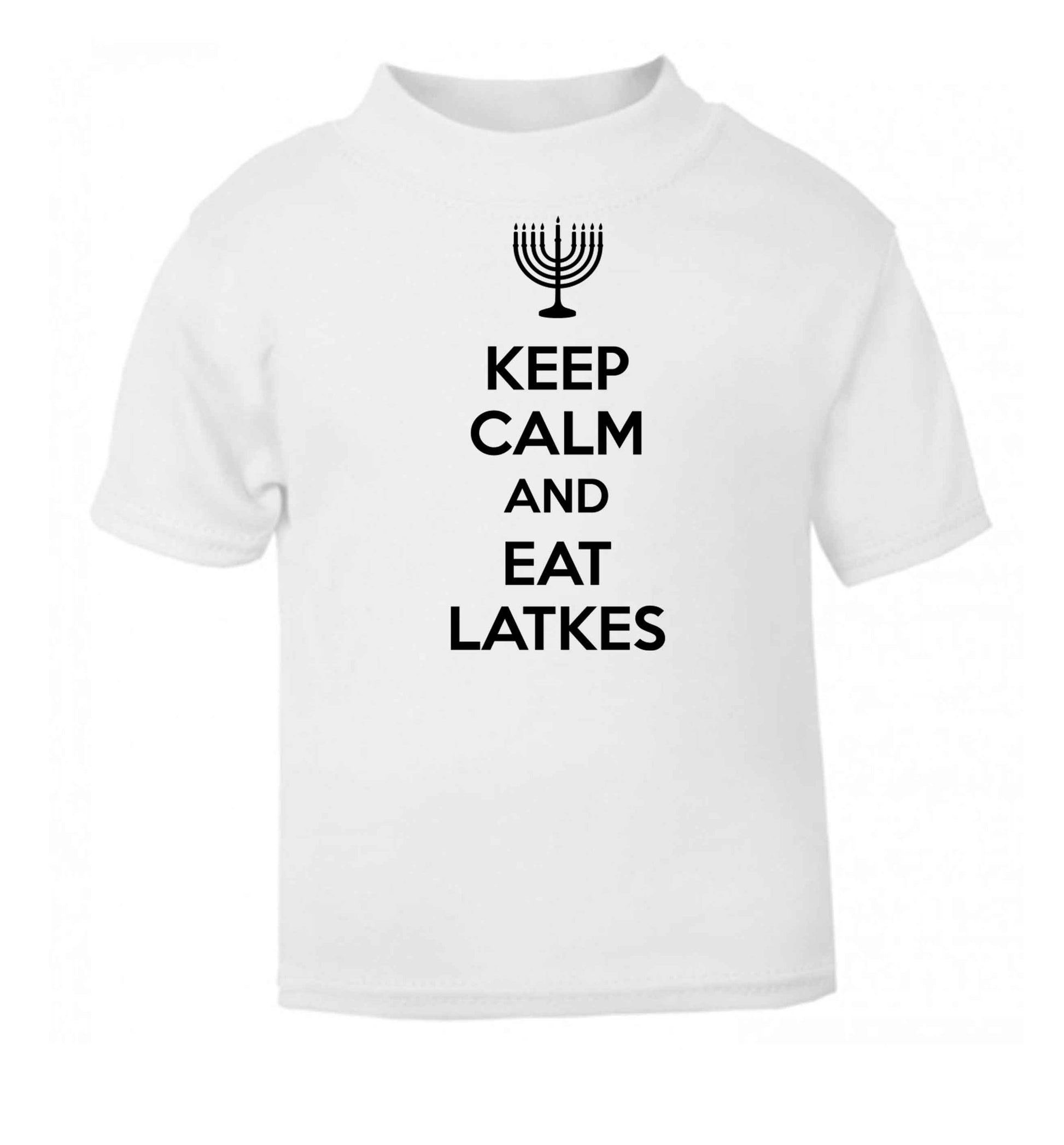 Keep calm and eat latkes white baby toddler Tshirt 2 Years