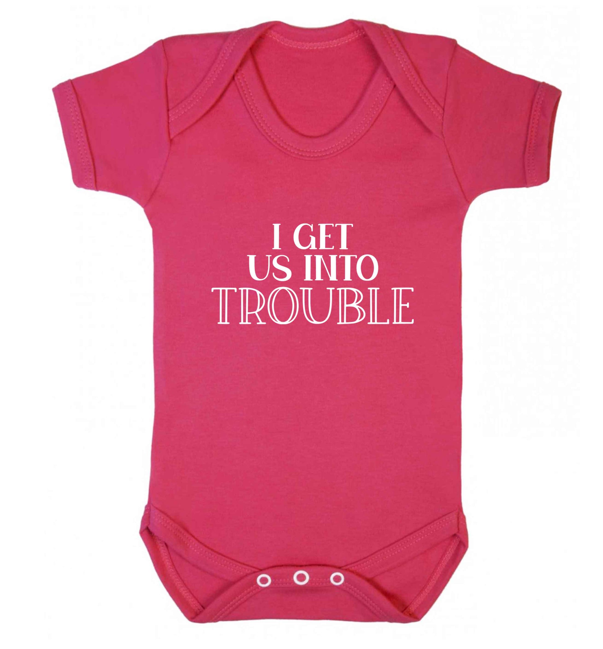 I get us into trouble baby vest dark pink 18-24 months