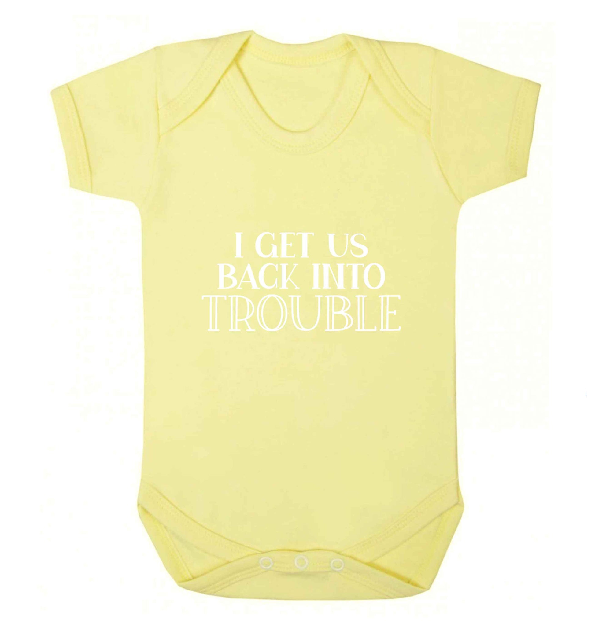 I get us back into trouble baby vest pale yellow 18-24 months