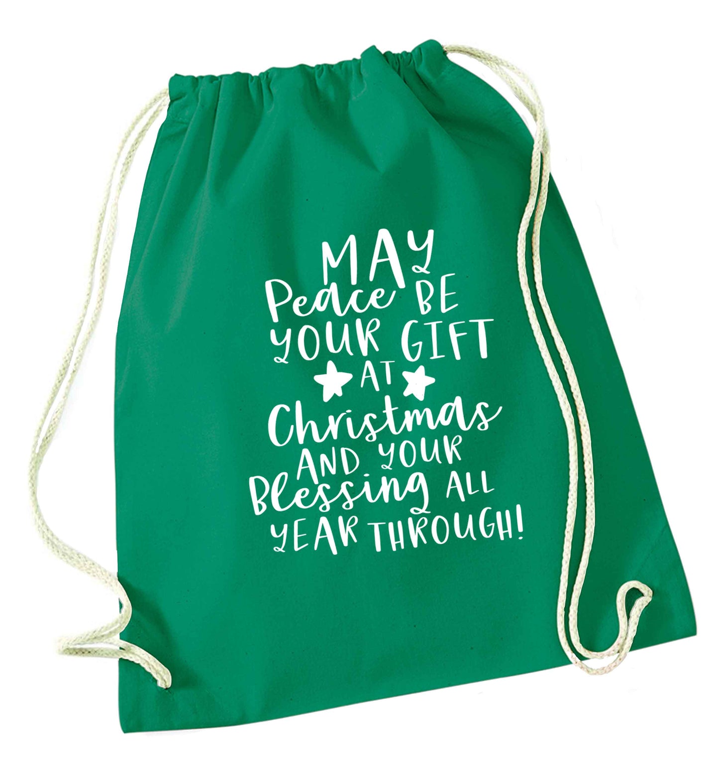 Peace be your Gift at Christmas Gift green drawstring bag