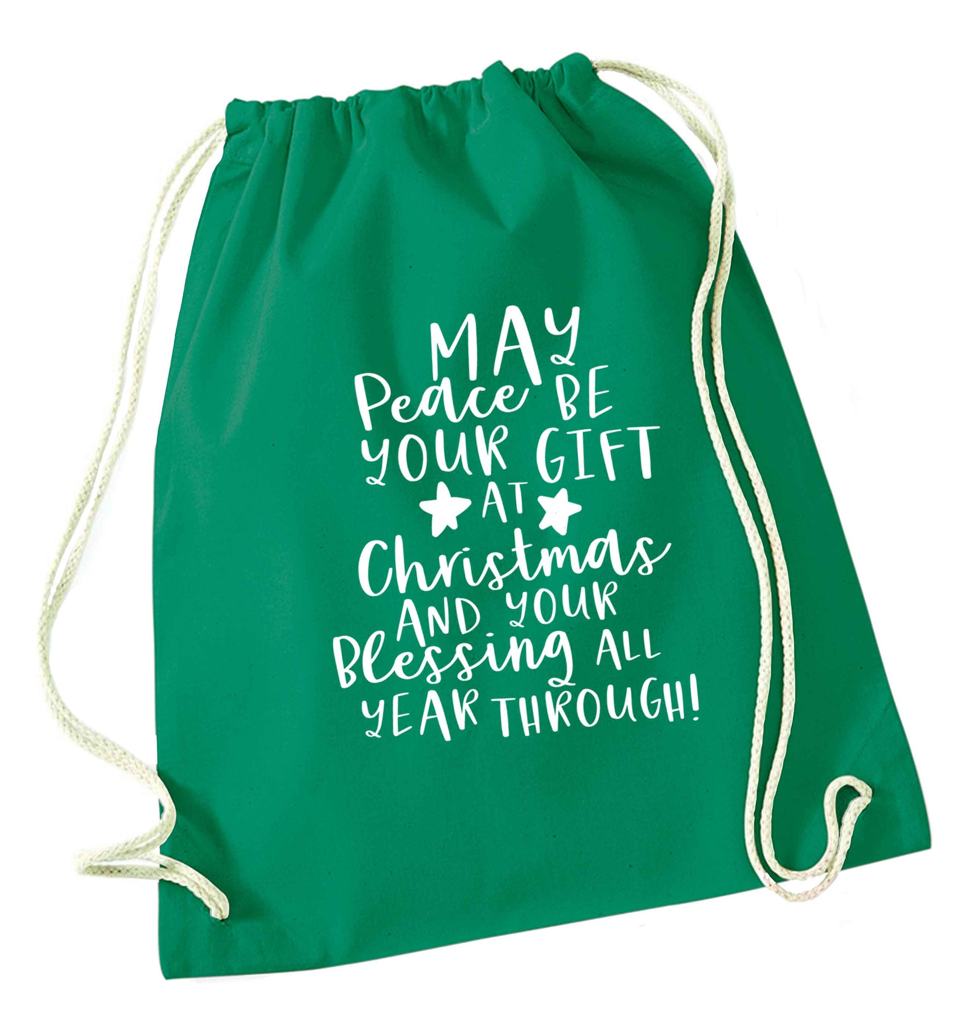 Peace be your Gift at Christmas Gift green drawstring bag