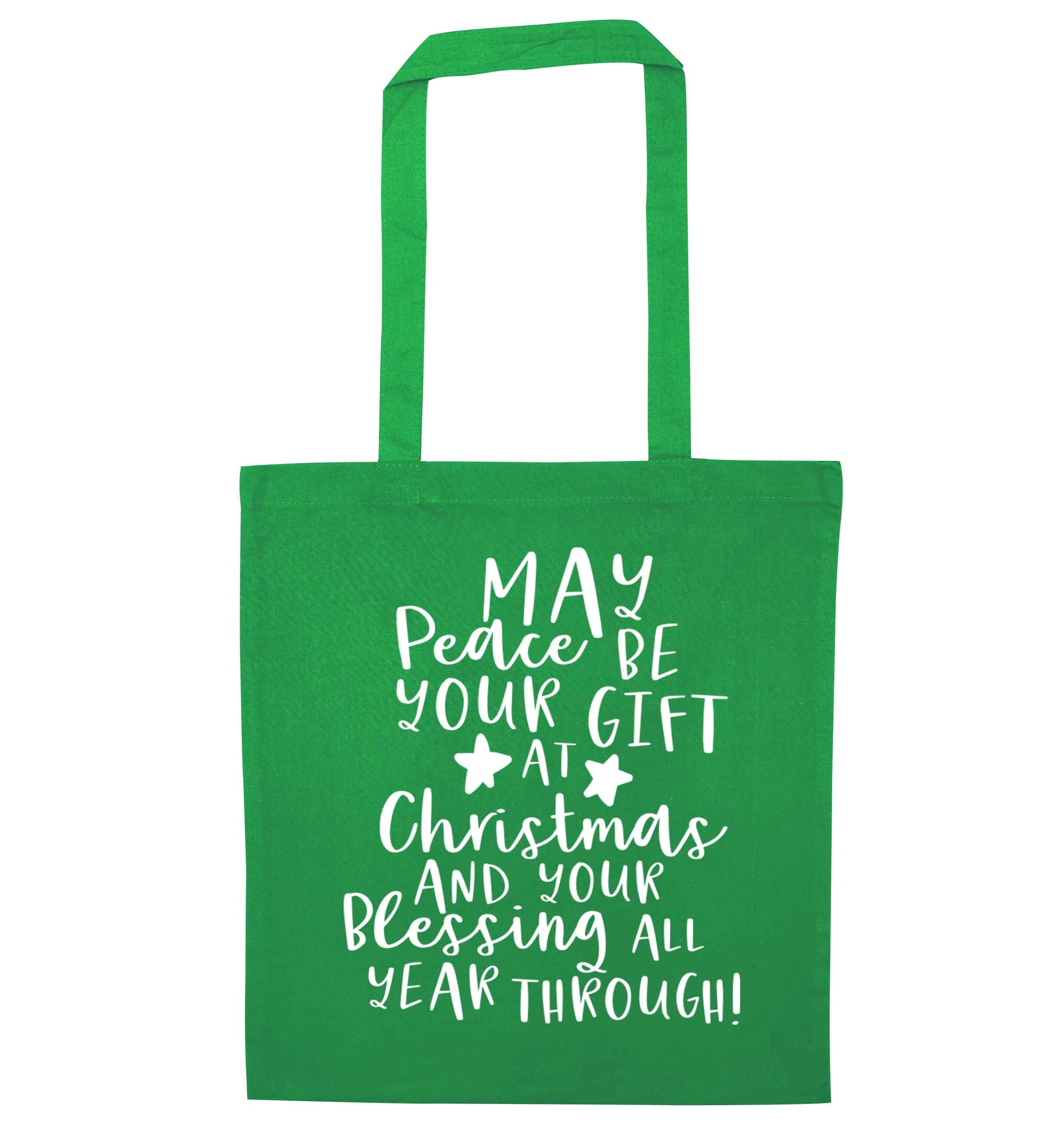 Peace be your Gift at Christmas Gift green tote bag