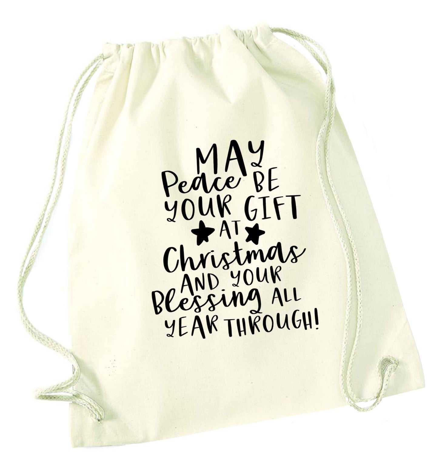 Peace be your Gift at Christmas Gift natural drawstring bag