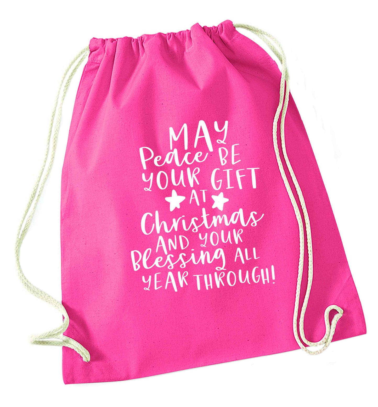 Peace be your Gift at Christmas Gift pink drawstring bag
