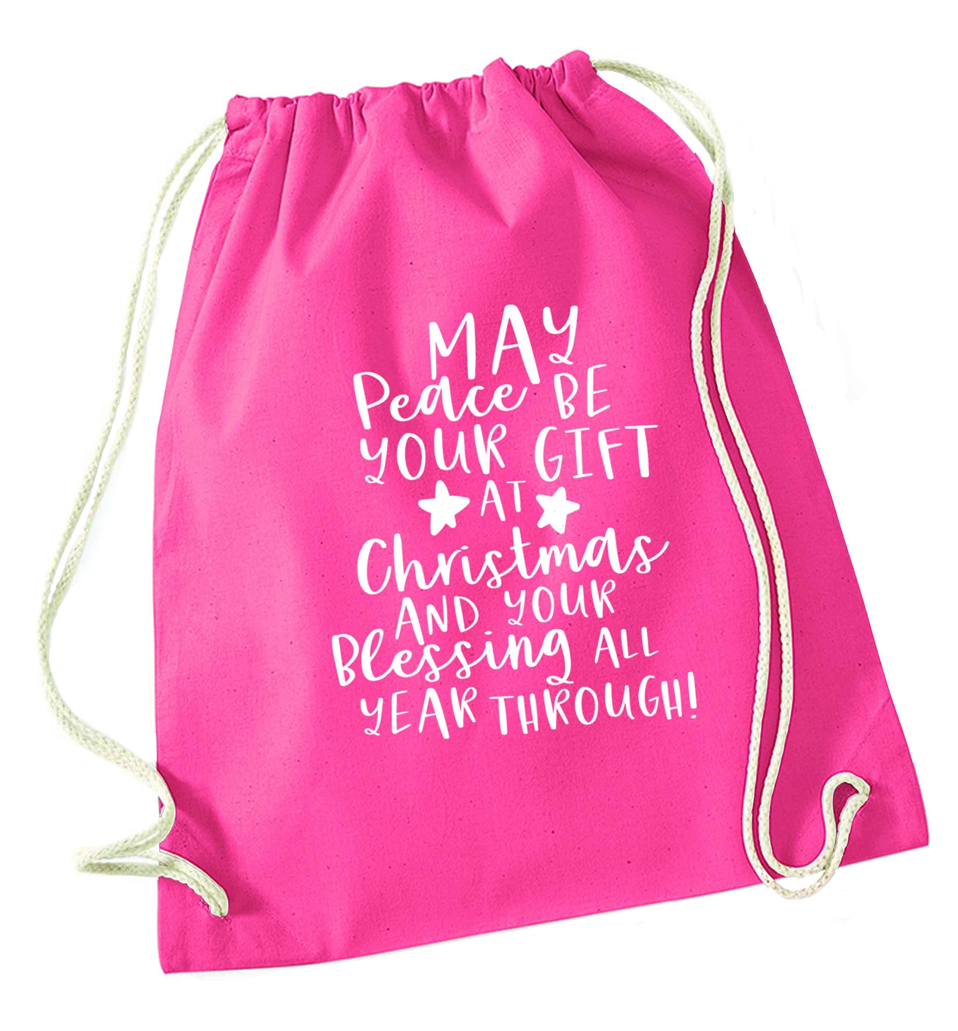 Peace be your Gift at Christmas Gift pink drawstring bag