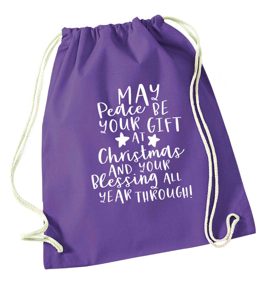 Peace be your Gift at Christmas Gift purple drawstring bag