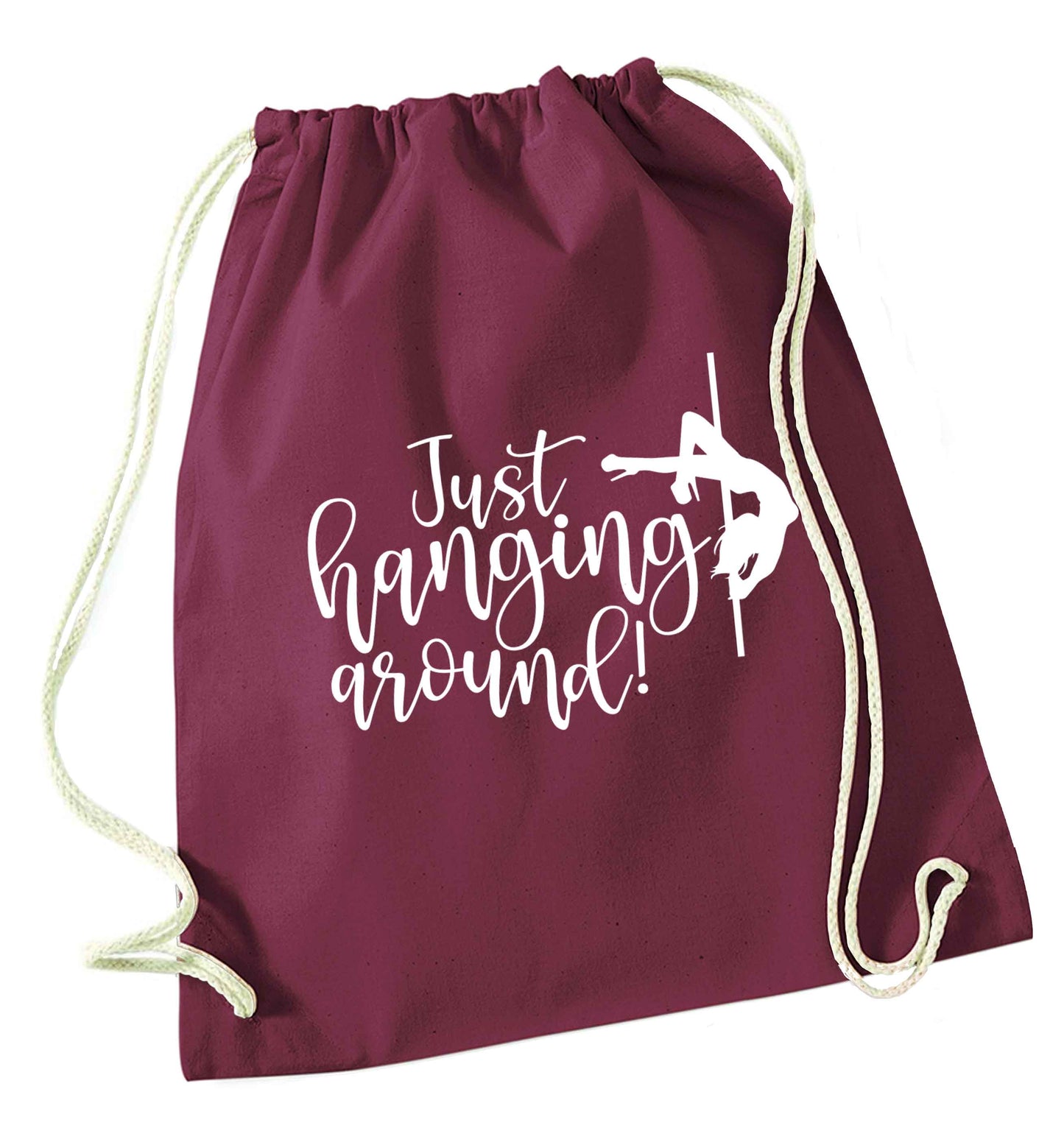 Best Things Happen Dancing maroon drawstring bag