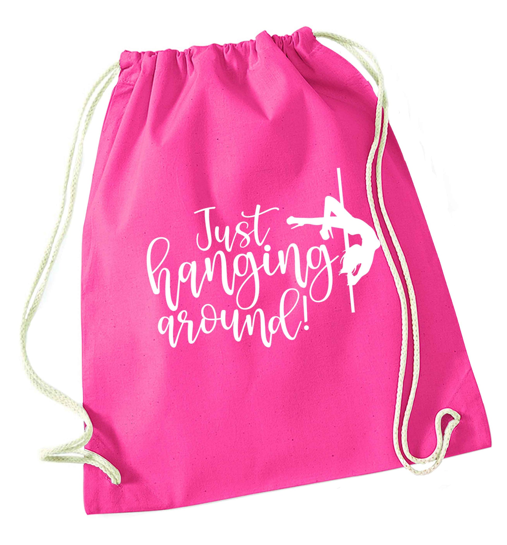 Best Things Happen Dancing pink drawstring bag