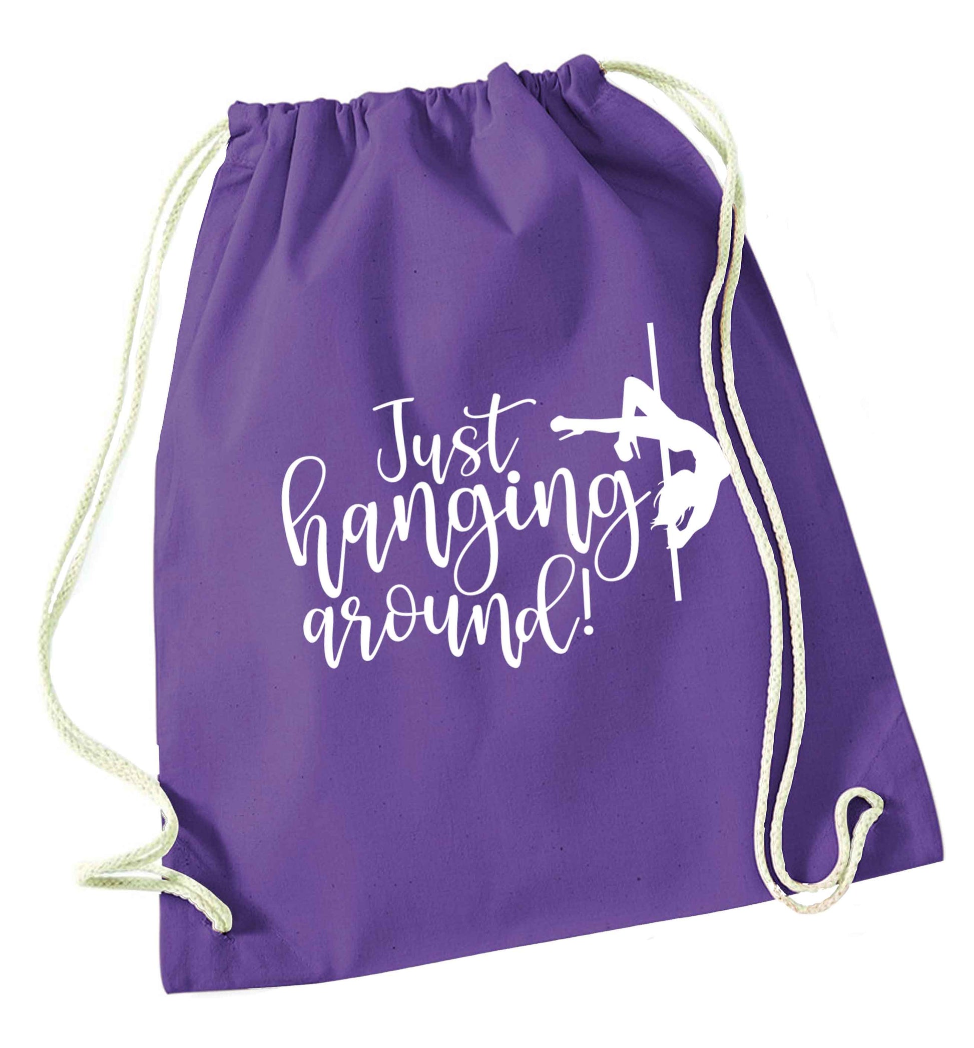 Best Things Happen Dancing purple drawstring bag