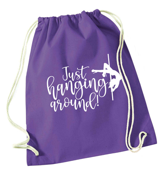 Best Things Happen Dancing purple drawstring bag
