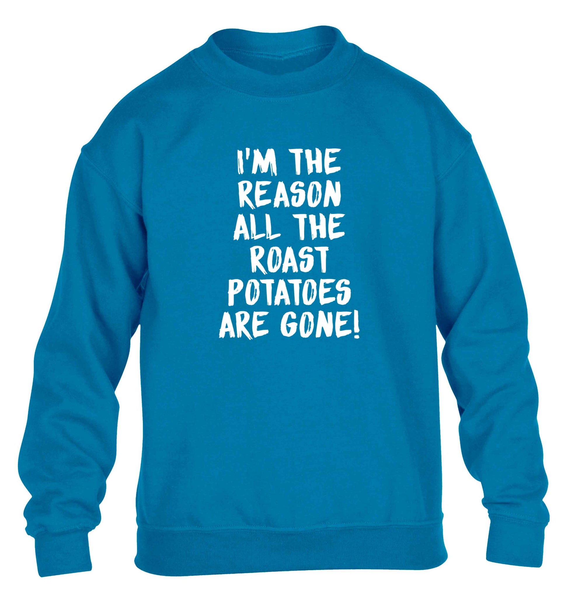I'm the reason all the roast potatoes are gone children's blue sweater 12-13 Years