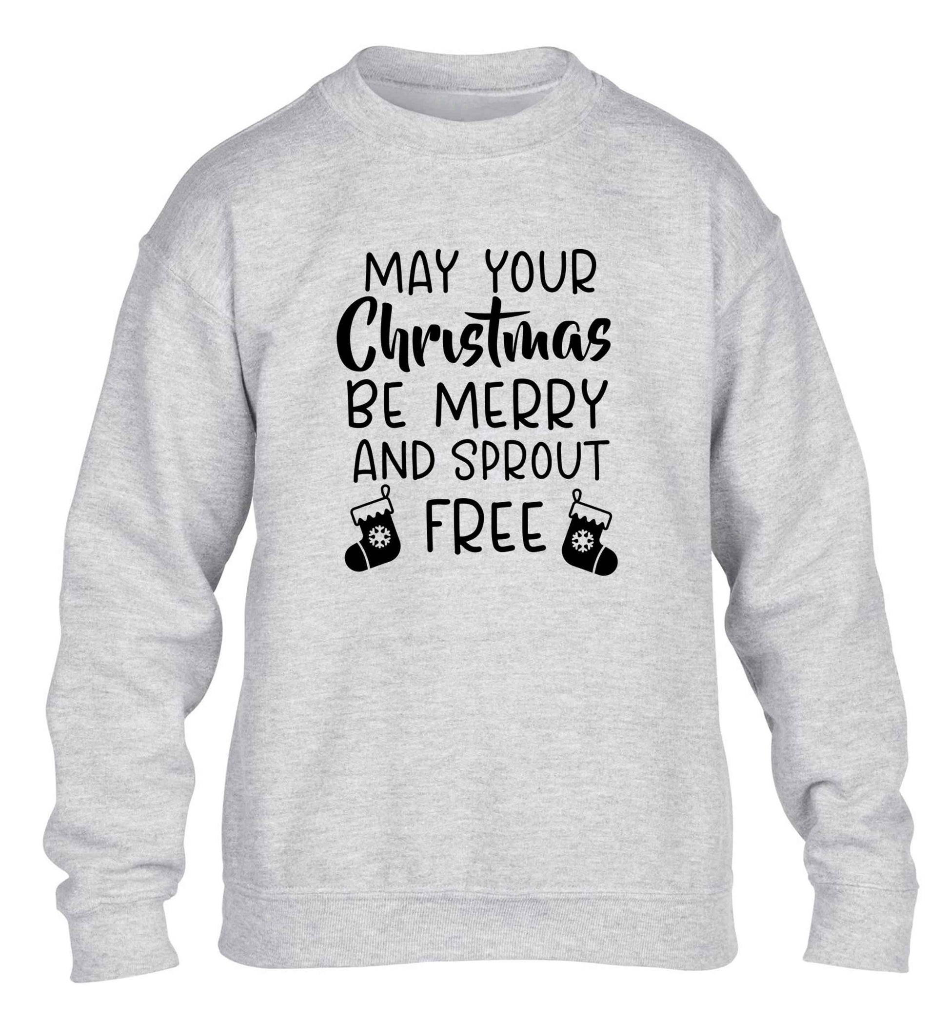 May your Christmas be merry and sprout free children's grey sweater 12-13 Years
