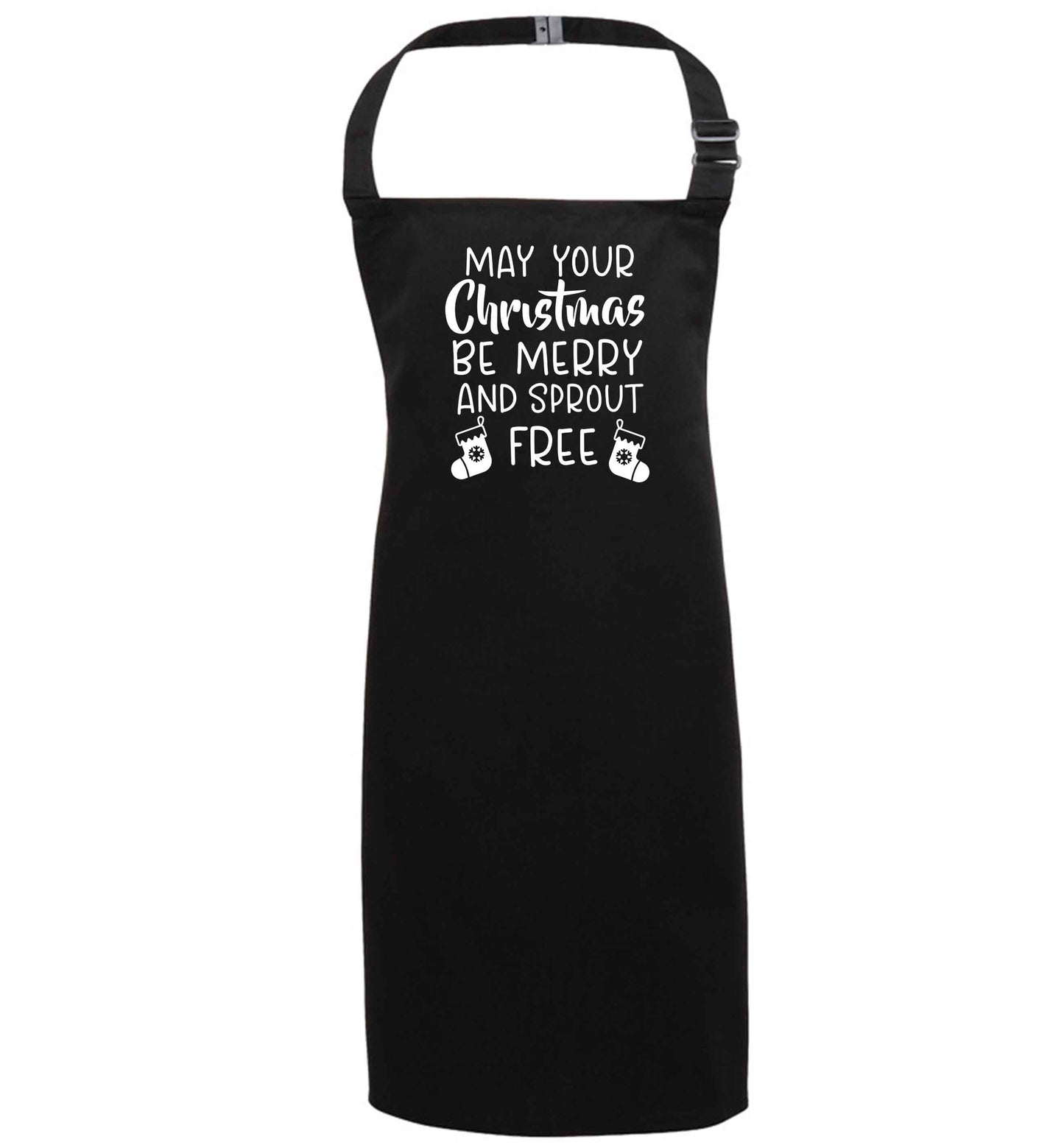 May your Christmas be merry and sprout free black apron 7-10 years