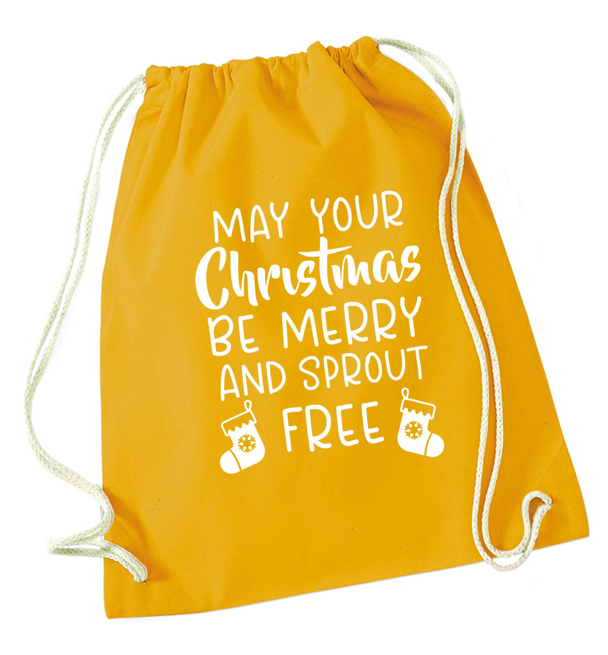 May your Christmas be merry and sprout free mustard drawstring bag