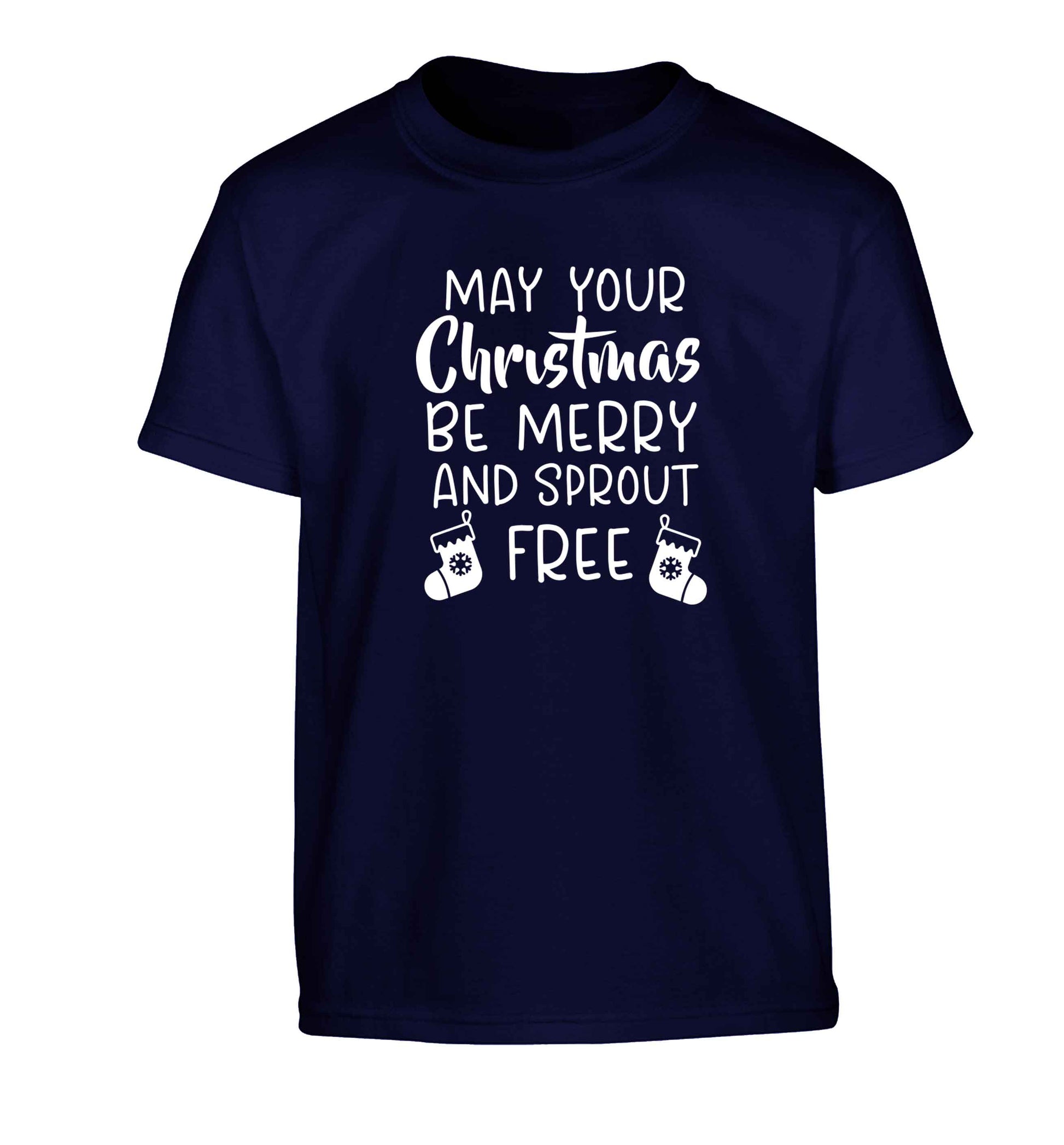 May your Christmas be merry and sprout free Children's navy Tshirt 12-13 Years