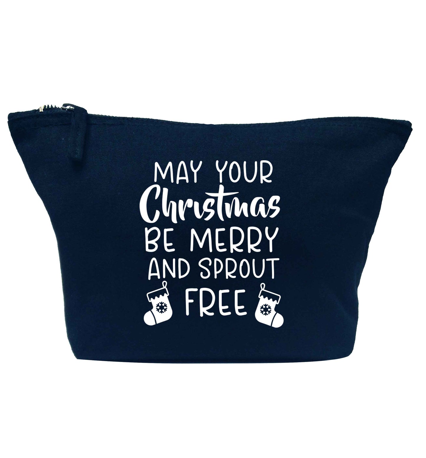May your Christmas be merry and sprout free navy makeup bag