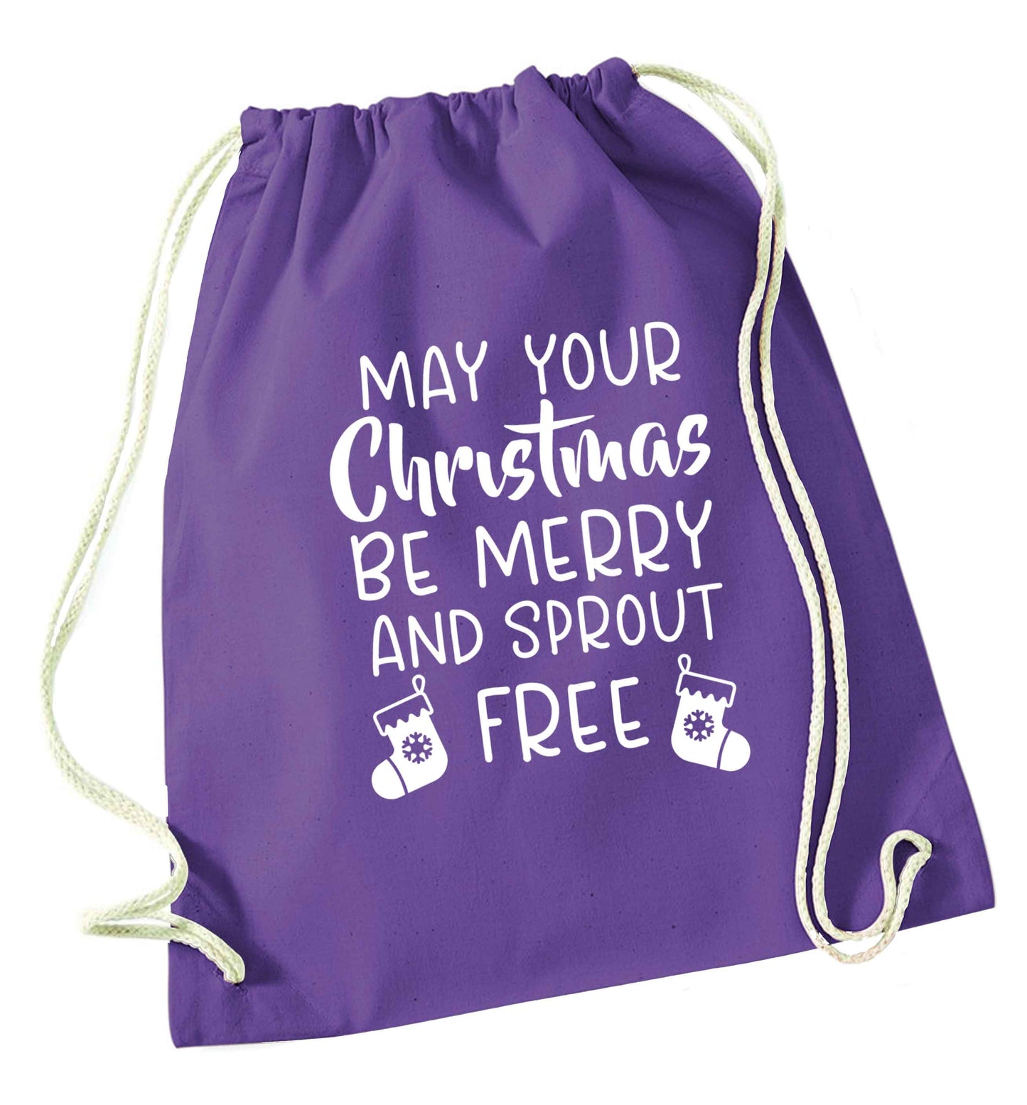 May your Christmas be merry and sprout free purple drawstring bag