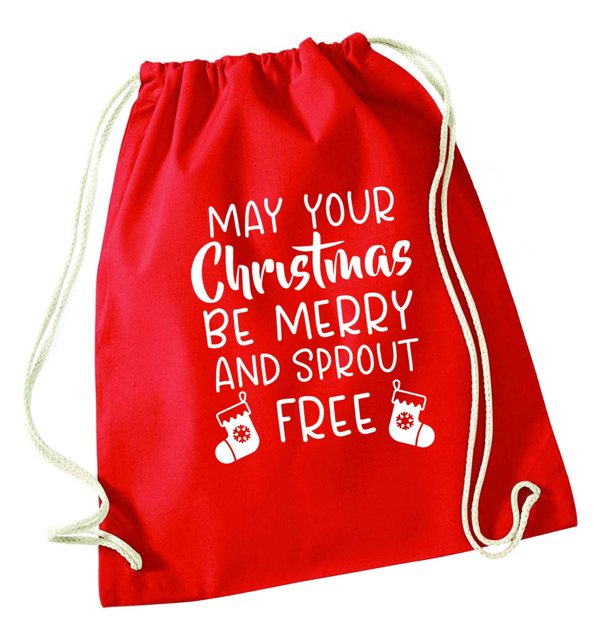 May your Christmas be merry and sprout free red drawstring bag 