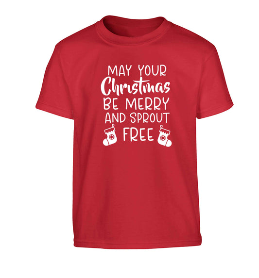 May your Christmas be merry and sprout free Children's red Tshirt 12-13 Years