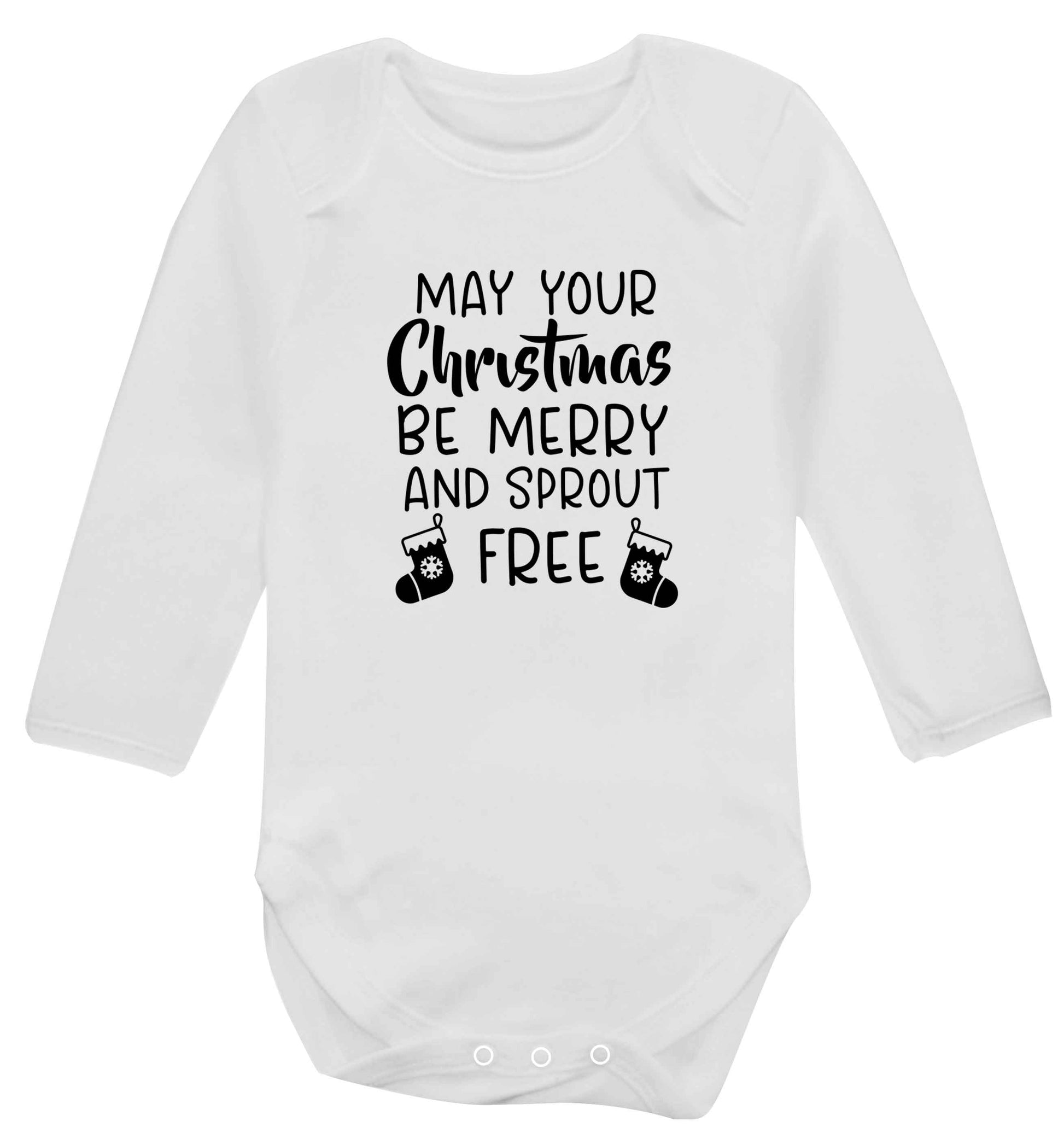 May your Christmas be merry and sprout free baby vest long sleeved white 6-12 months