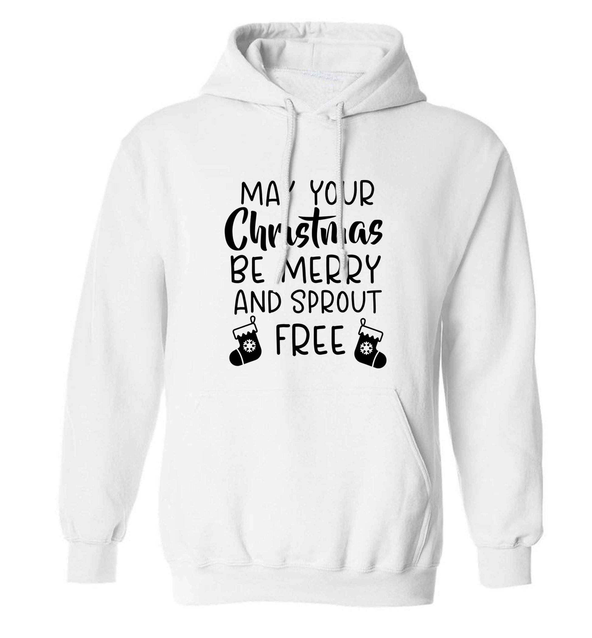 May your Christmas be merry and sprout free adults unisex white hoodie 2XL