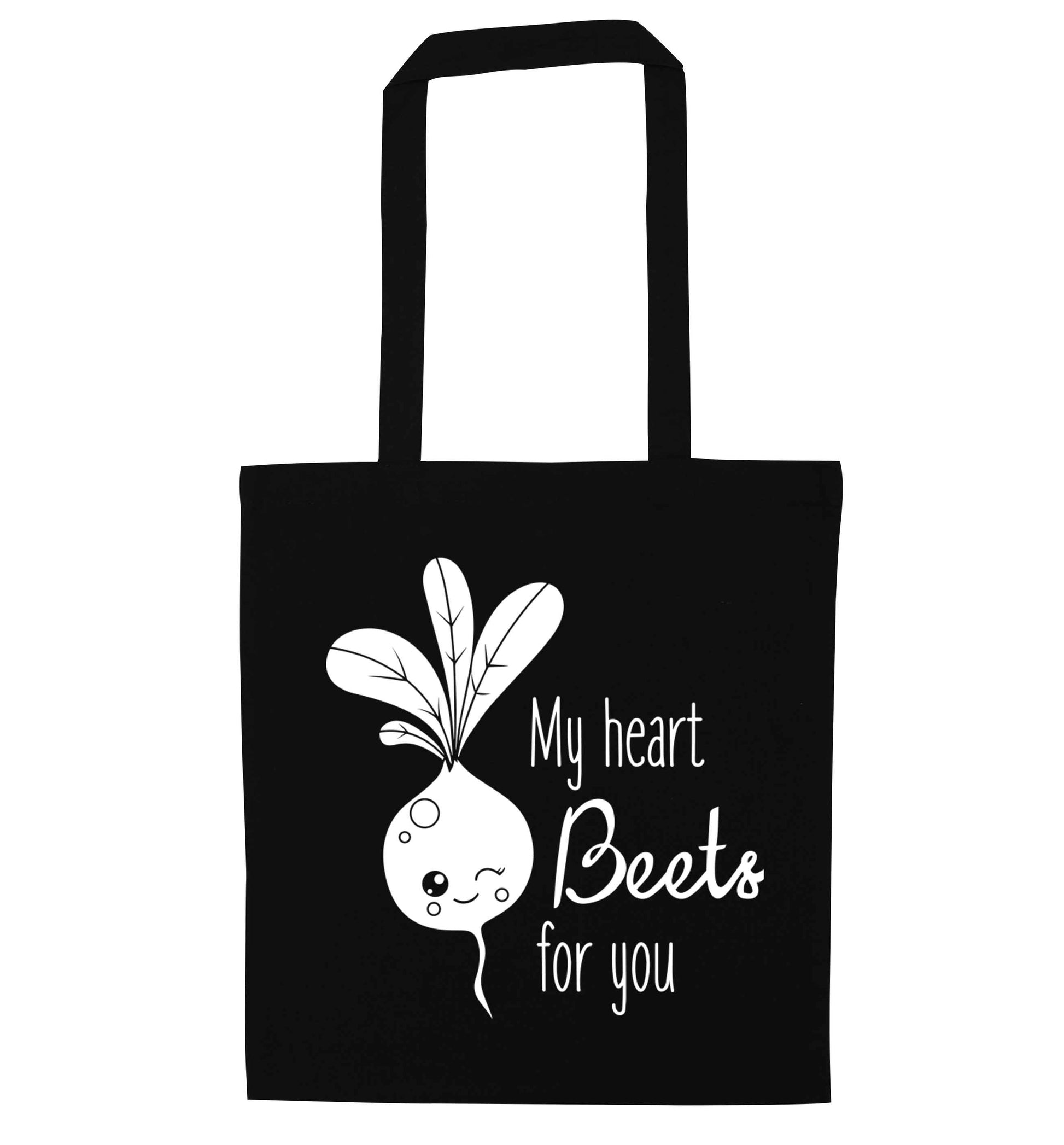 My heart beets for you black tote bag