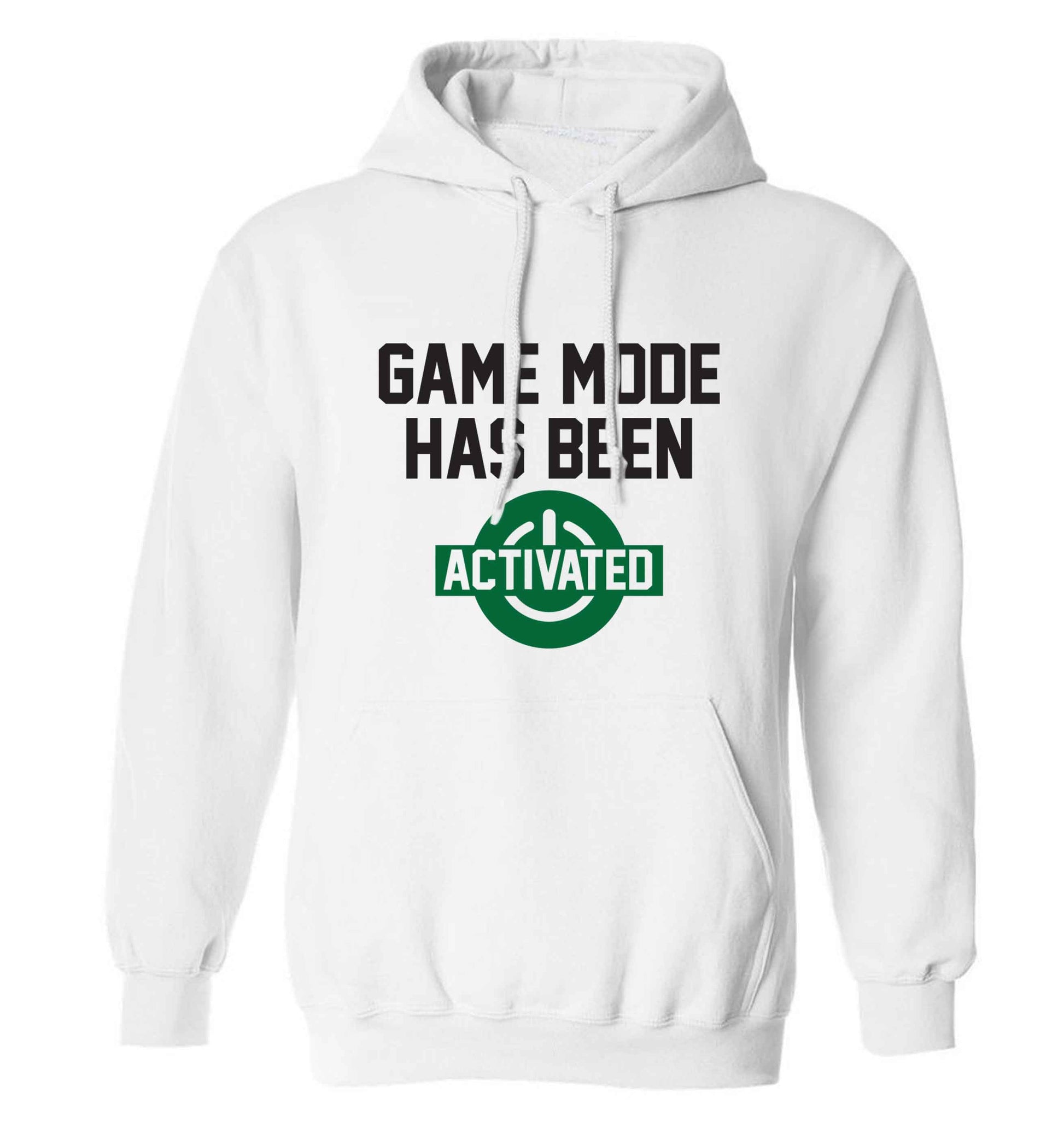 Game mode has been activated adults unisex white hoodie 2XL