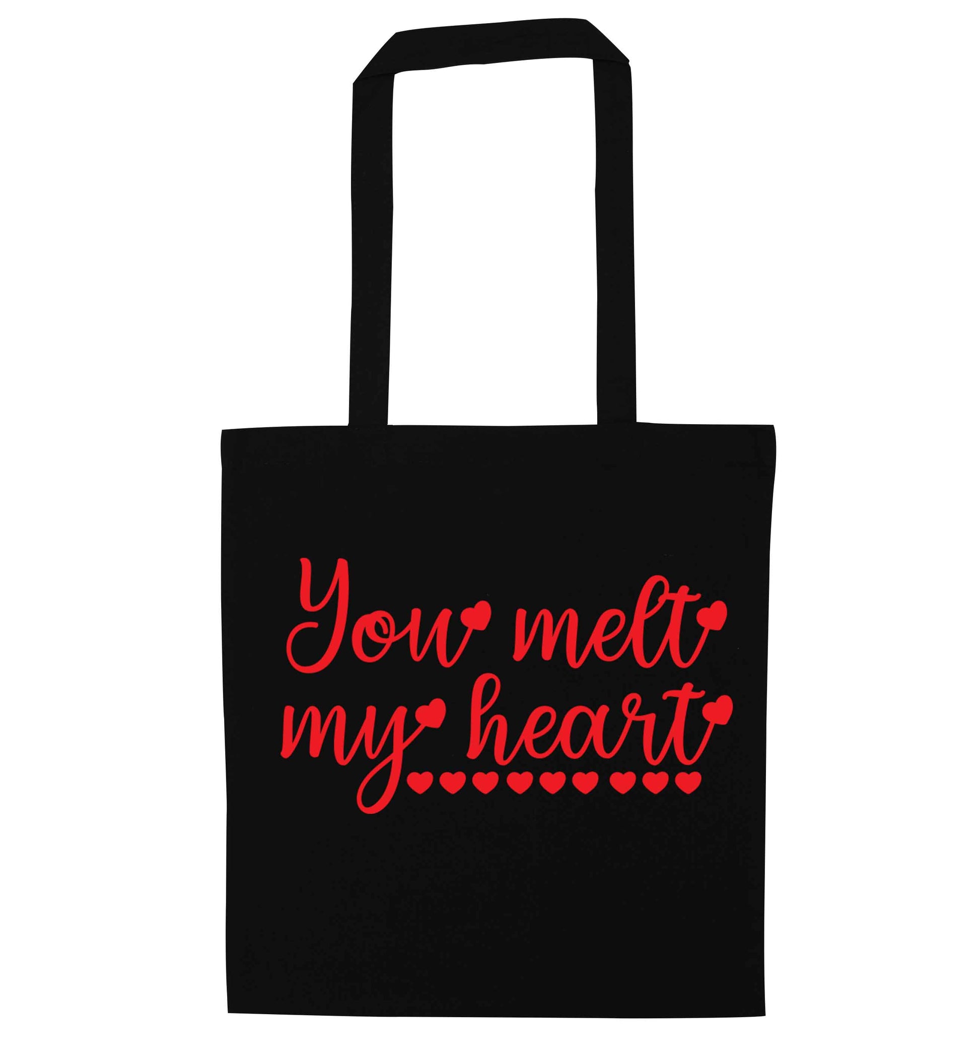 You melt my heart black tote bag