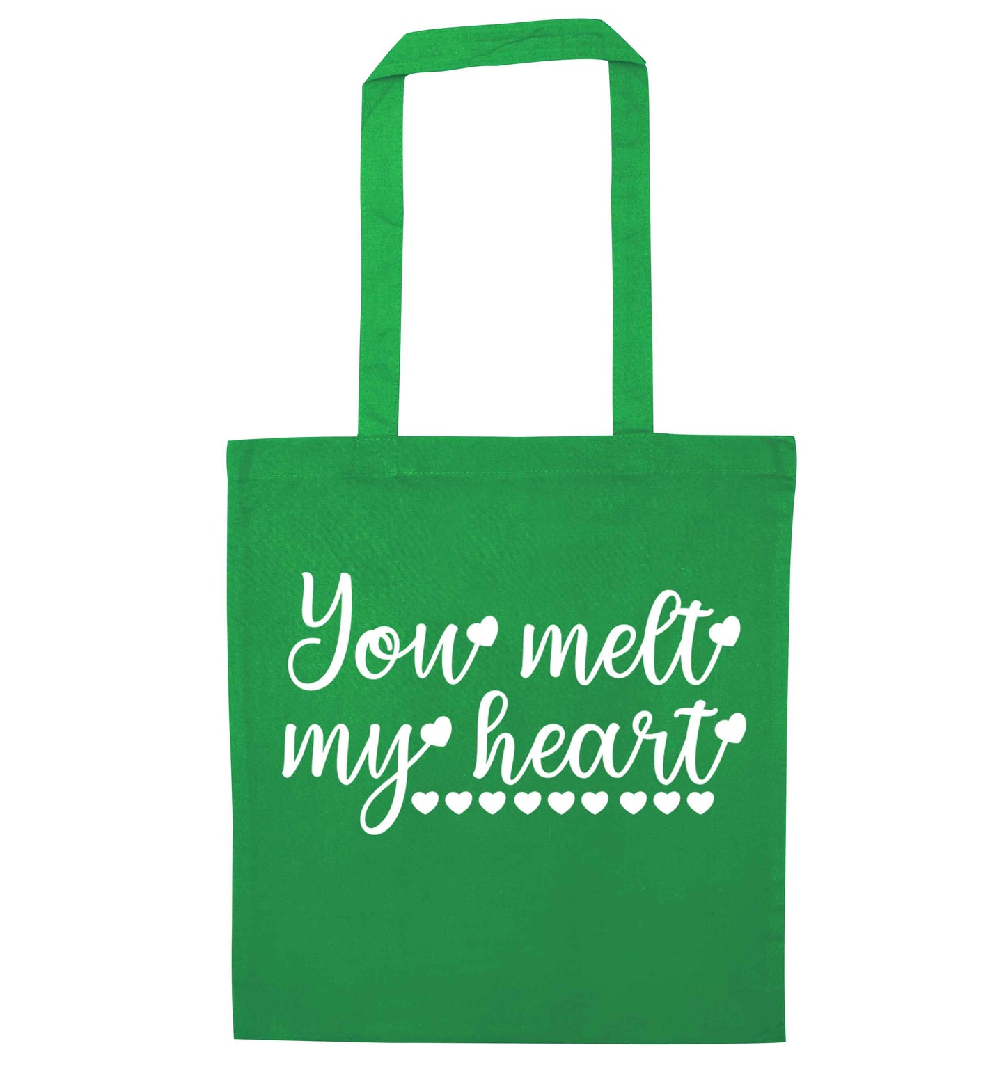 You melt my heart green tote bag