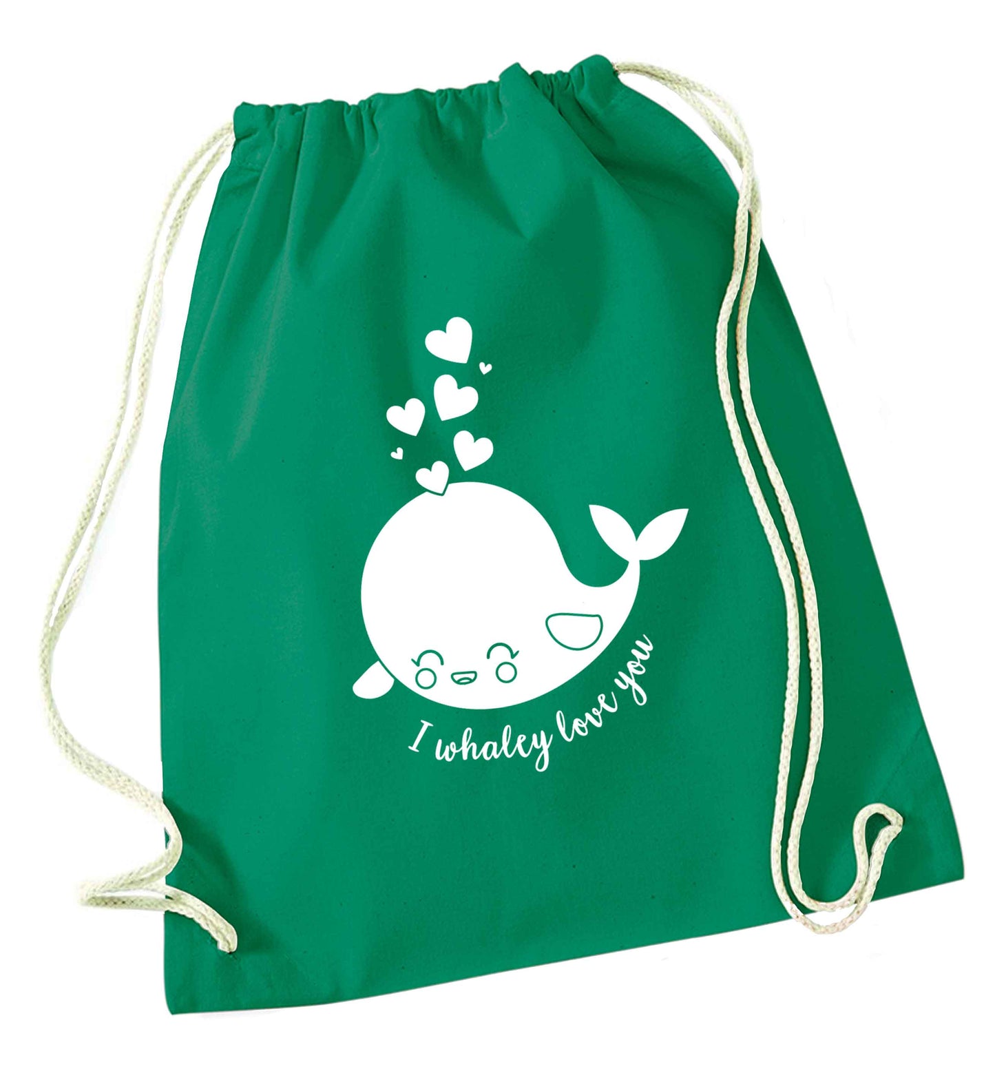 I whaley love you green drawstring bag