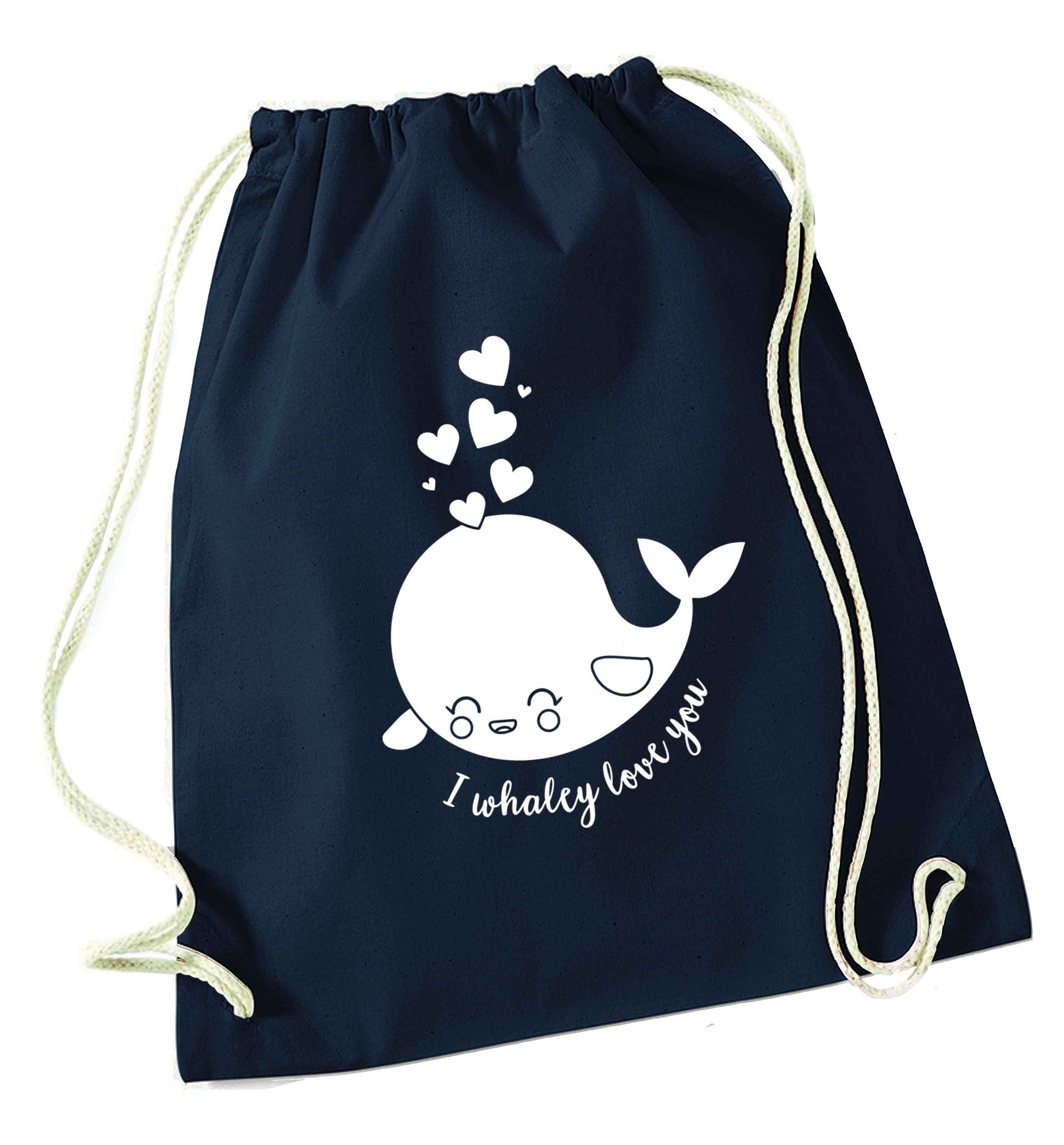 I whaley love you navy drawstring bag