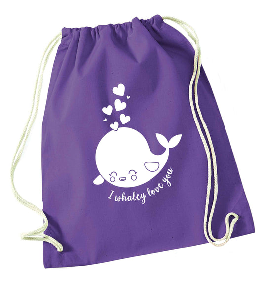I whaley love you purple drawstring bag