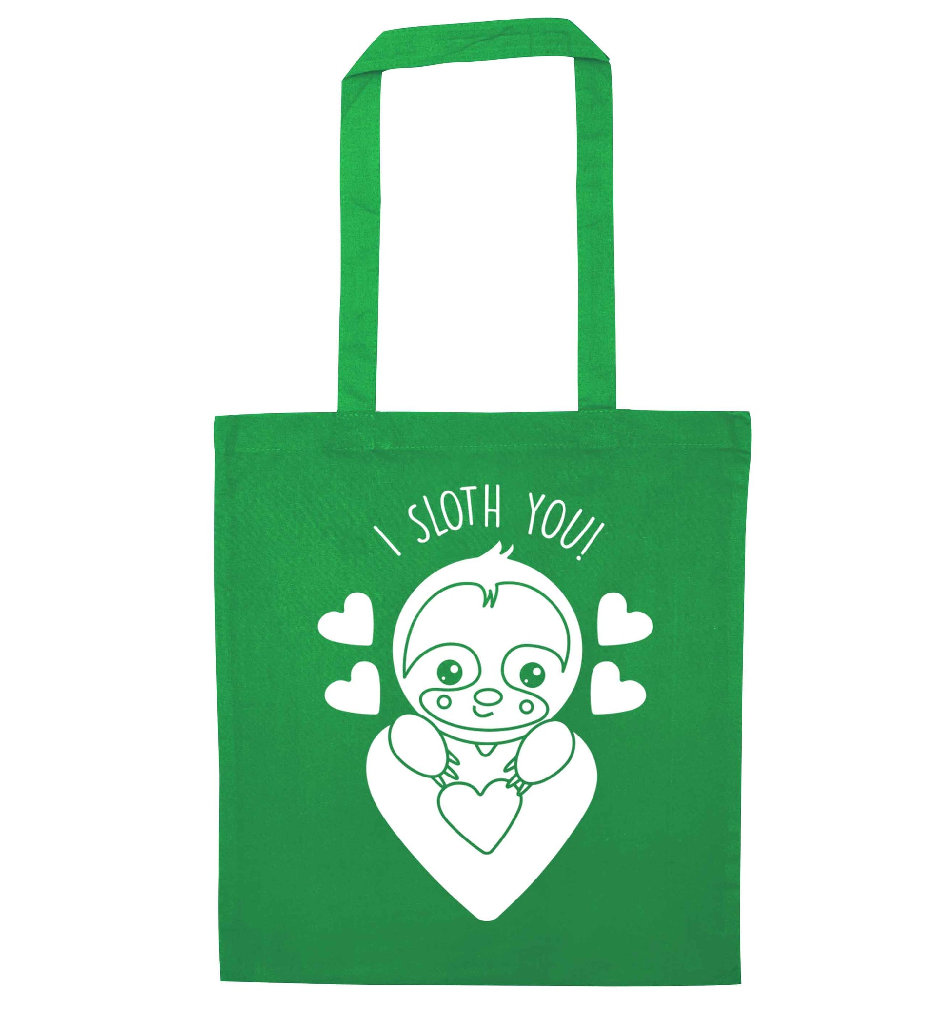 I sloth you green tote bag