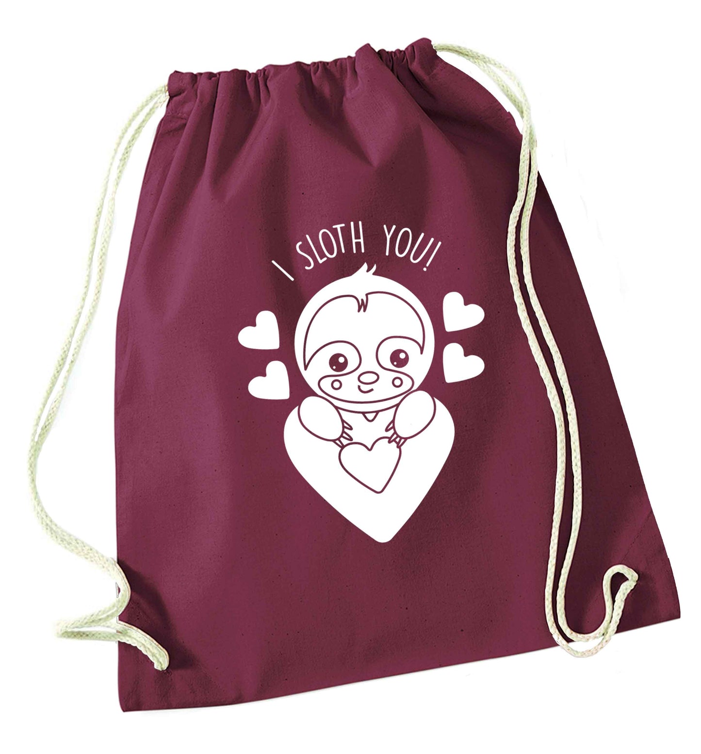 I sloth you maroon drawstring bag