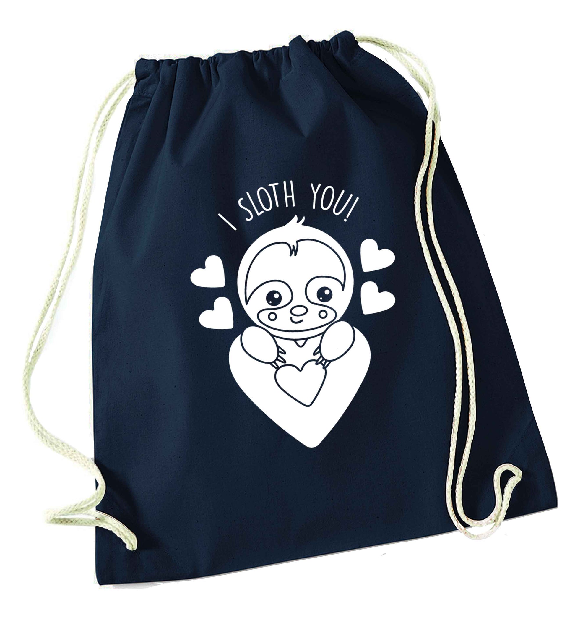 I sloth you navy drawstring bag