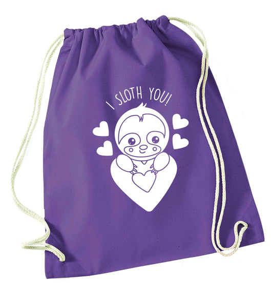 I sloth you purple drawstring bag