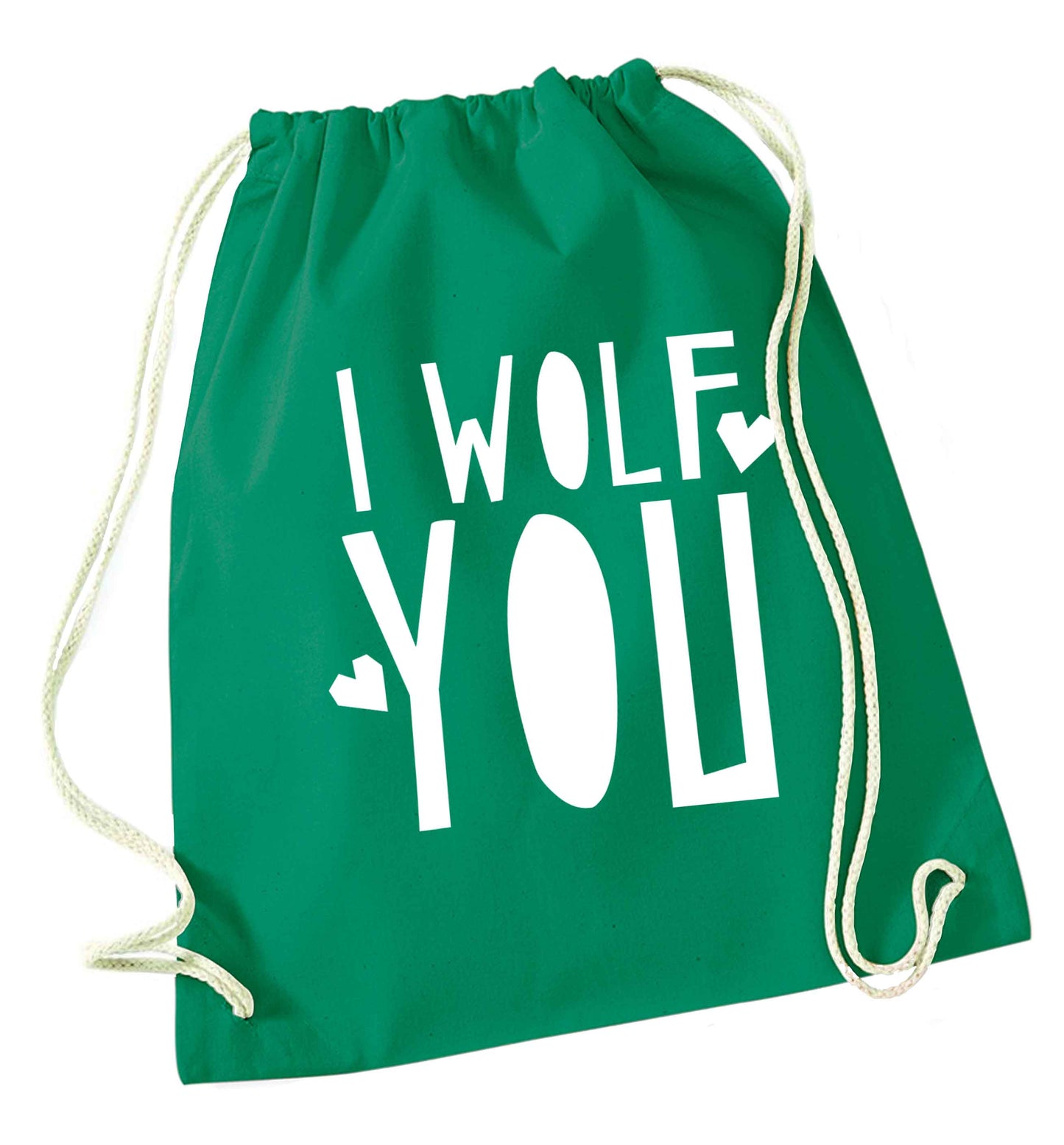 I wolf you green drawstring bag