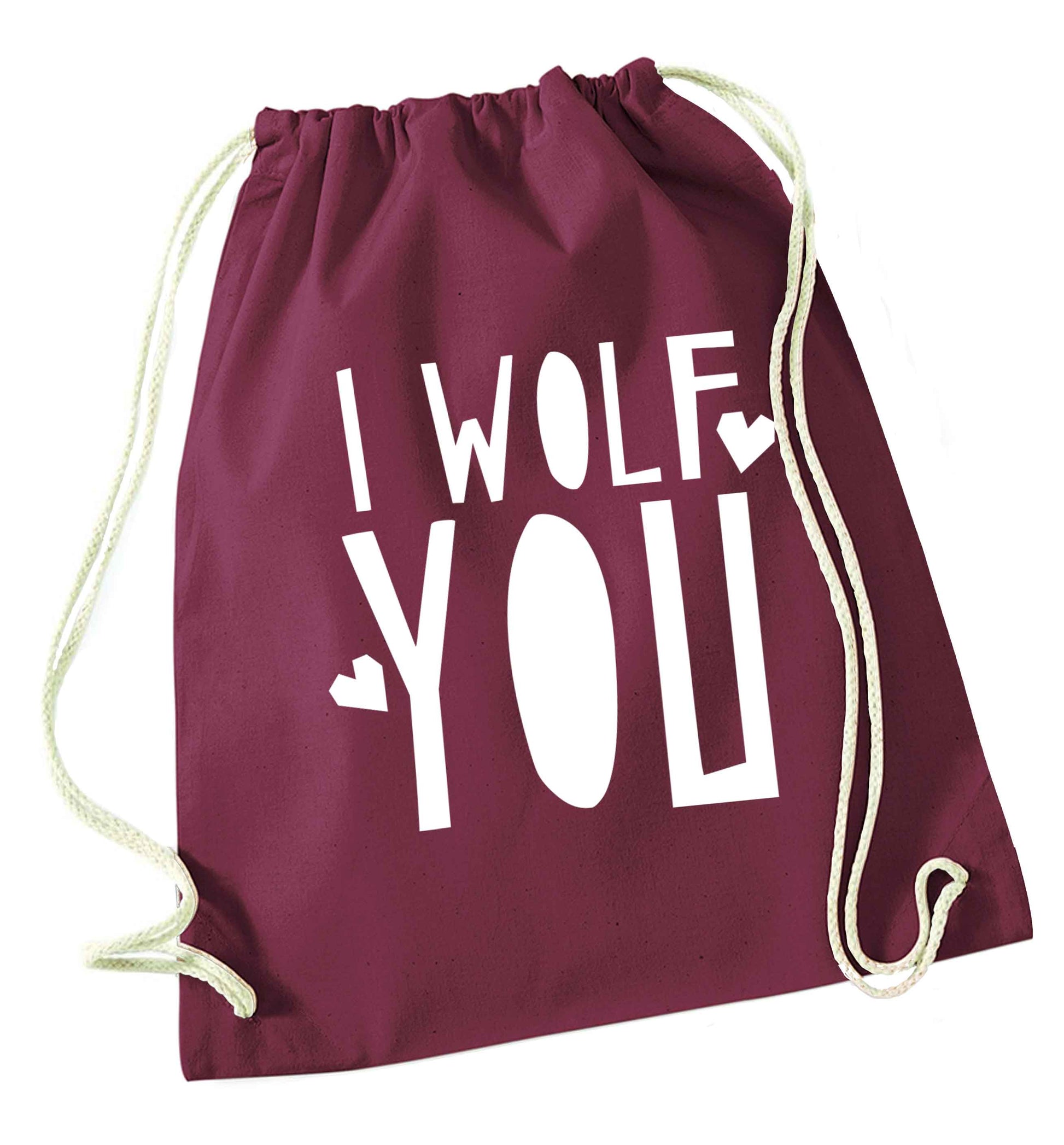 I wolf you maroon drawstring bag