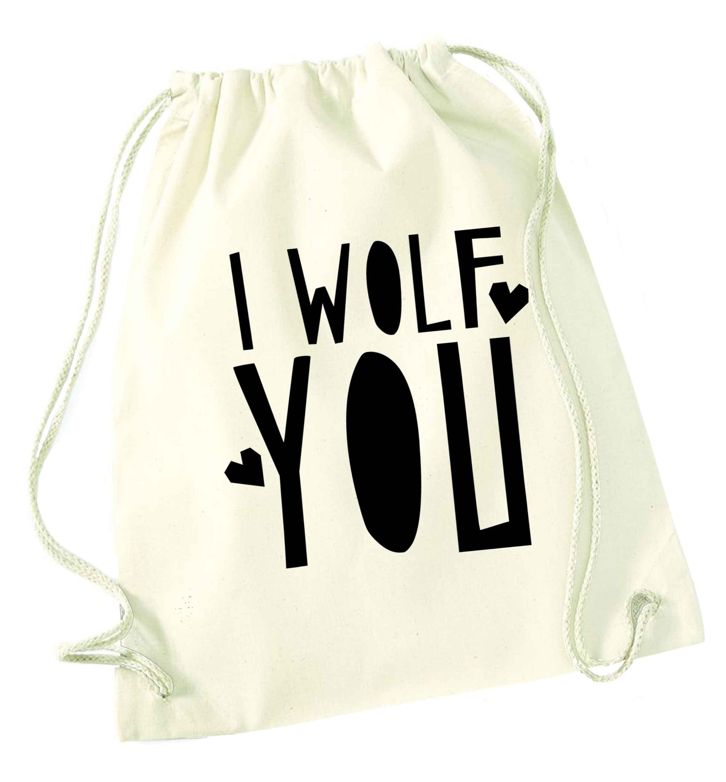I wolf you natural drawstring bag