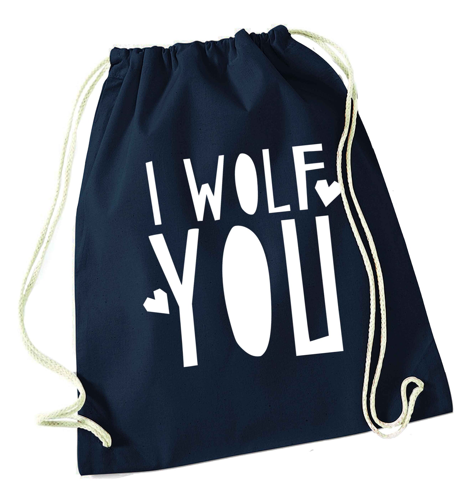I wolf you navy drawstring bag