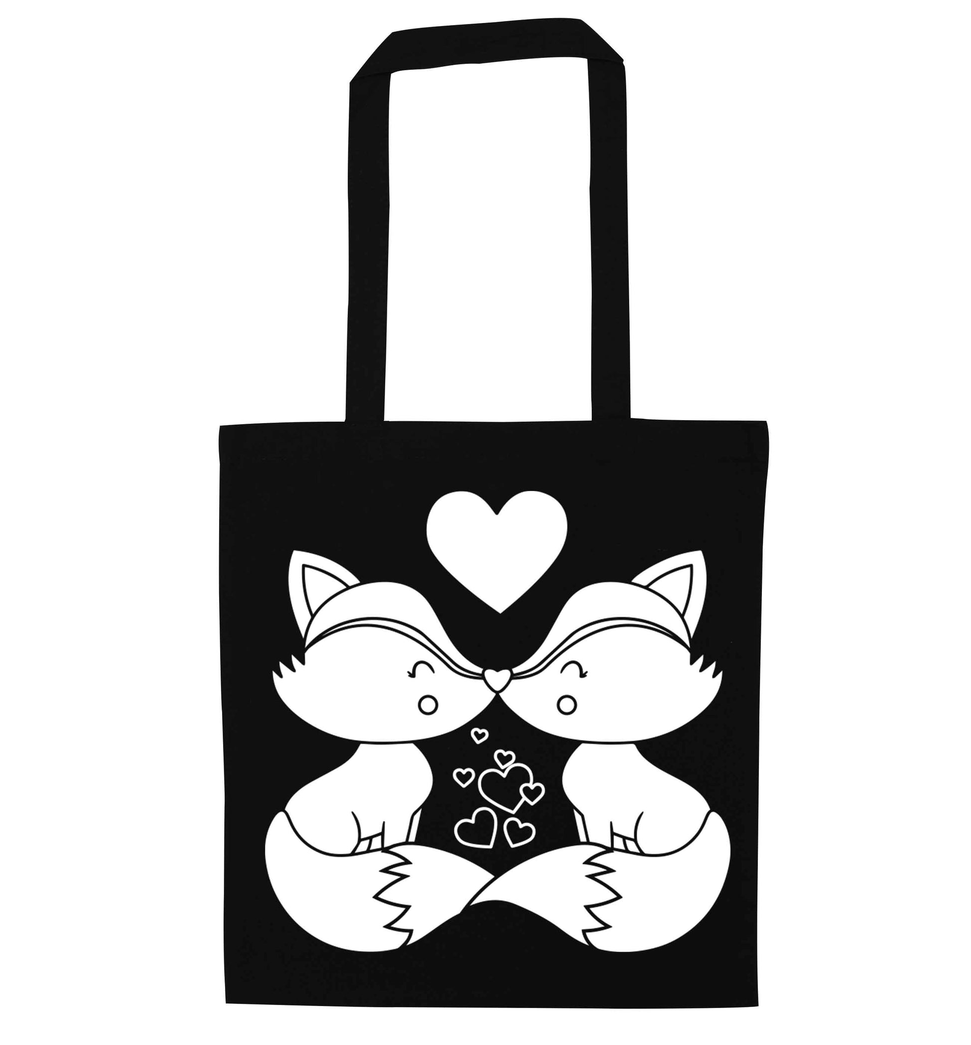 Valentines fox illustration black tote bag