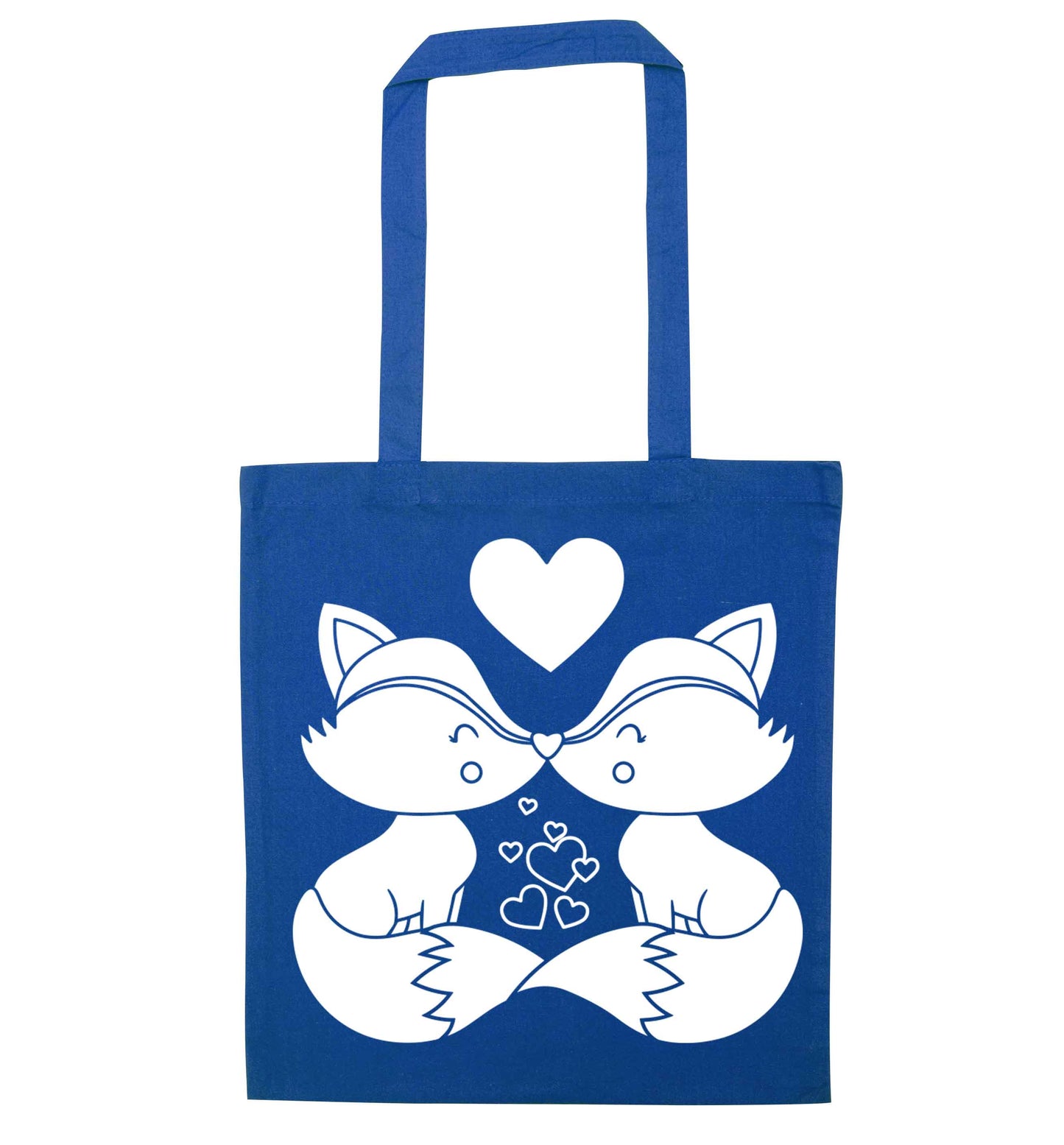 Valentines fox illustration blue tote bag