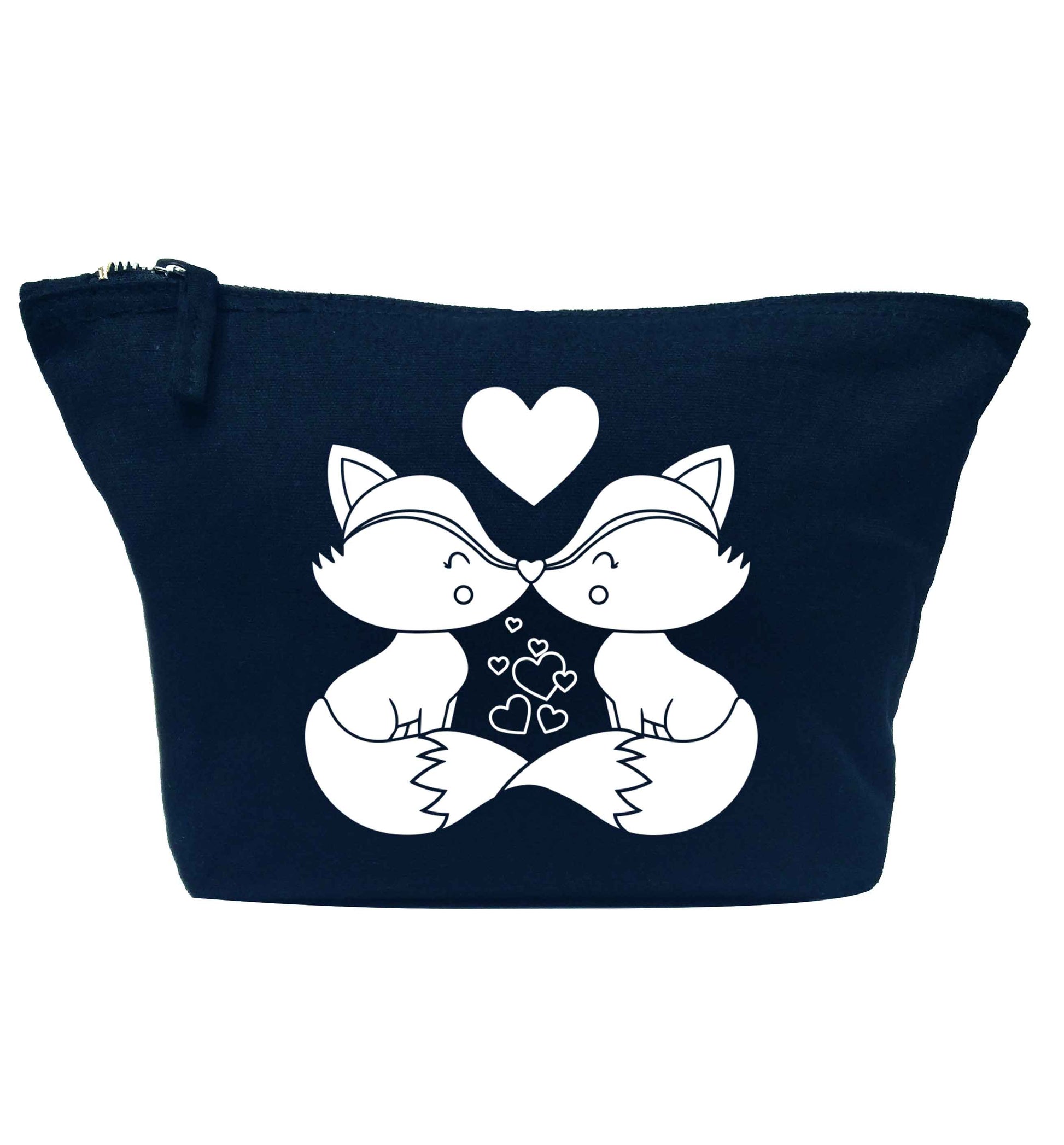 Valentines fox illustration navy makeup bag