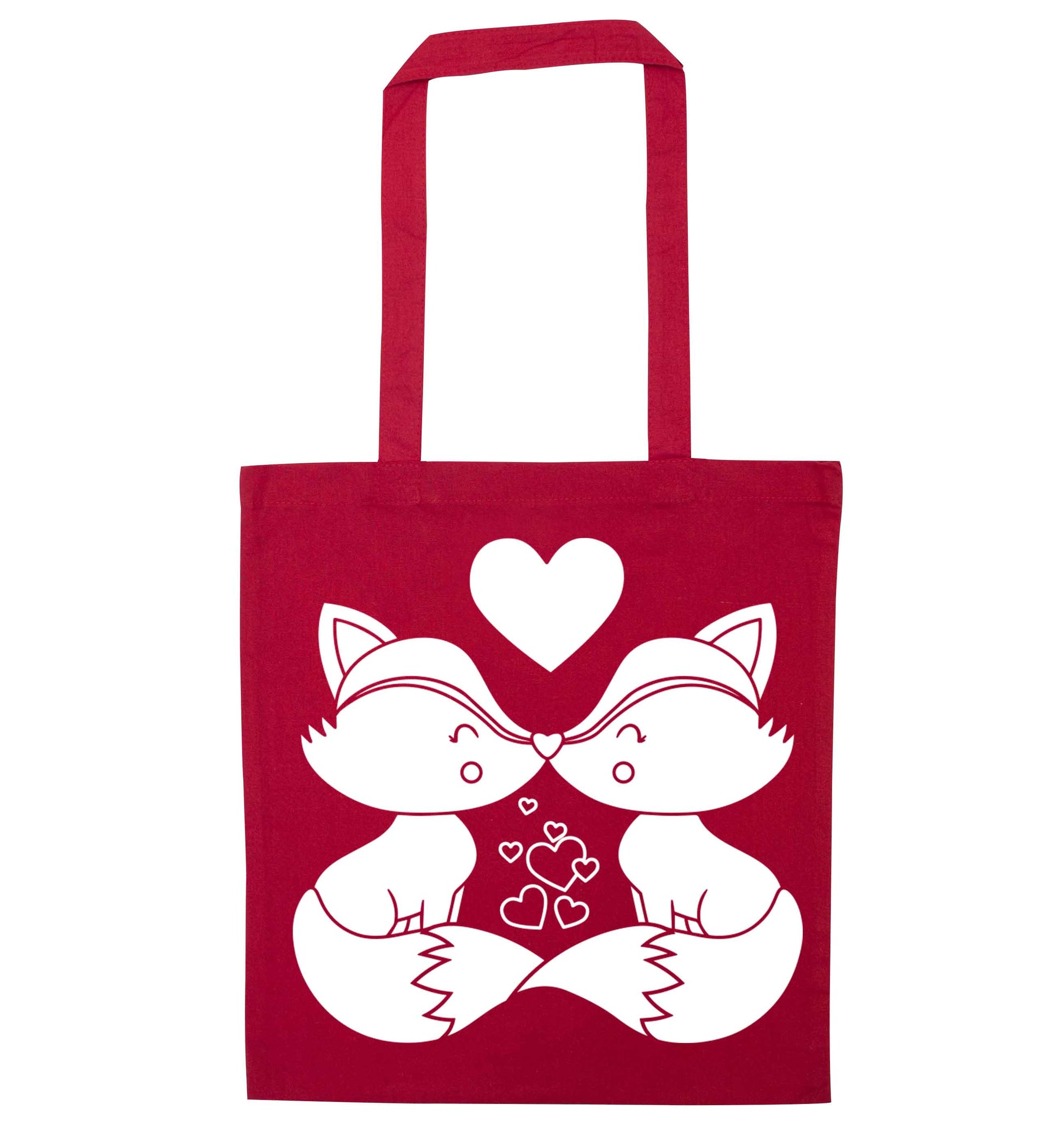 Valentines fox illustration red tote bag