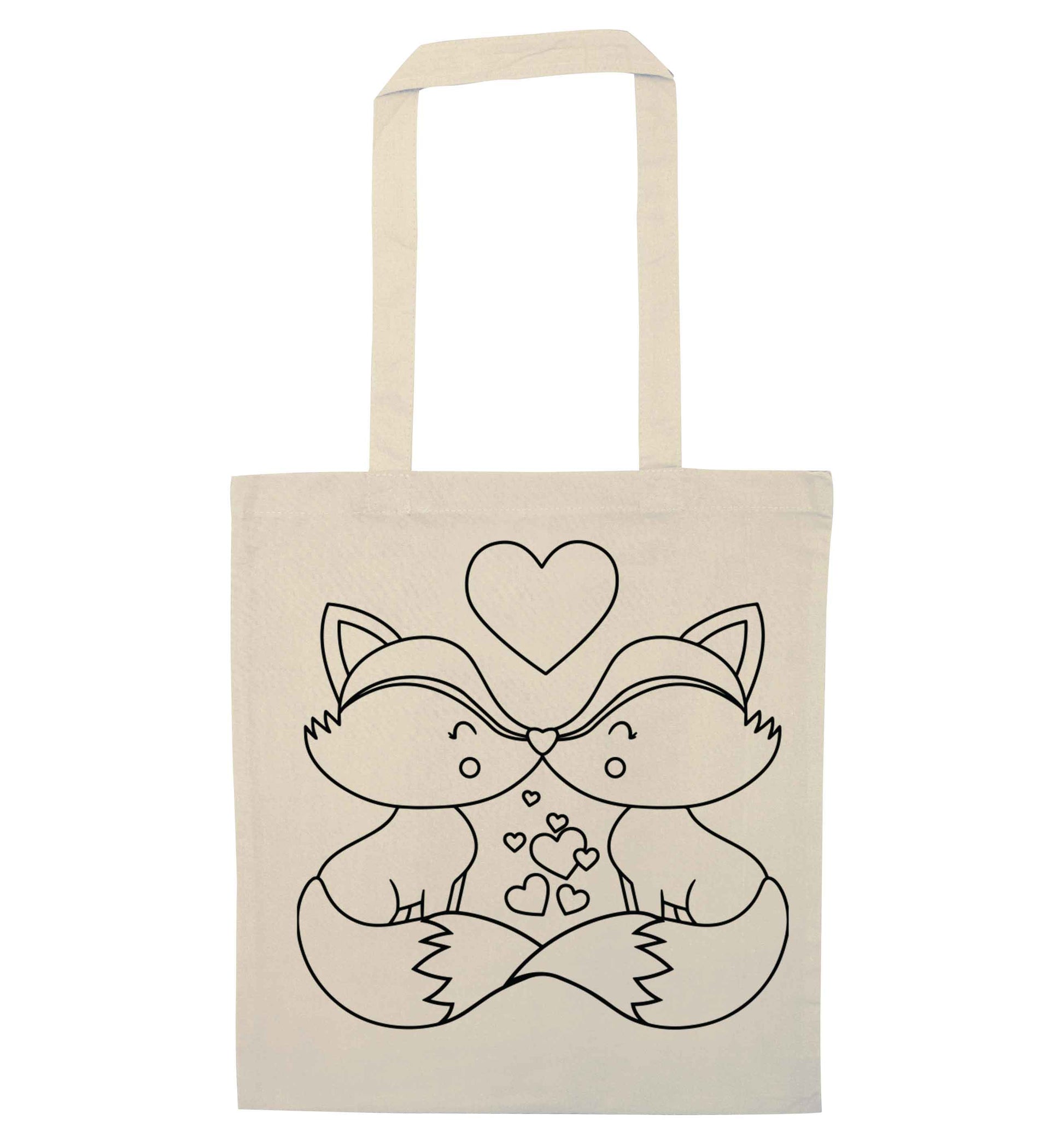 Valentines fox illustration natural tote bag