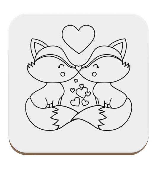 Valentines fox illustration set of four coasters