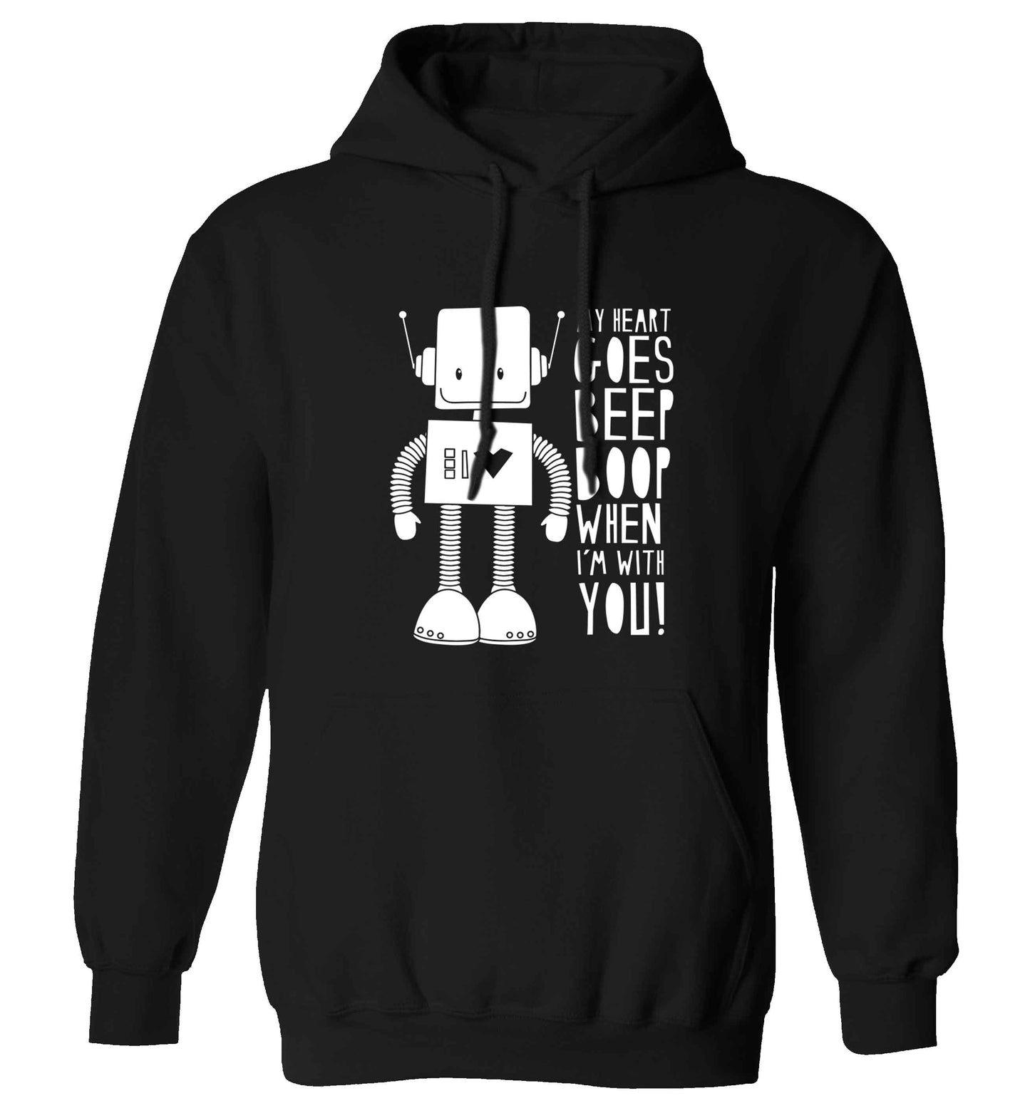 My heart goes beep boop when I'm with you adults unisex black hoodie 2XL